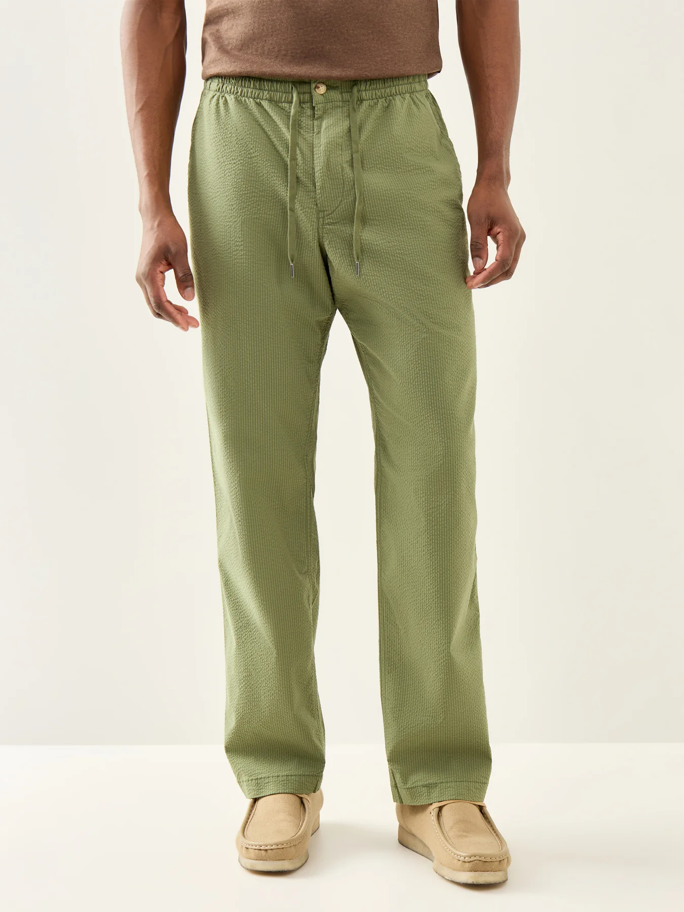 Seersucker Drawstring Trousers Olive - Image 4