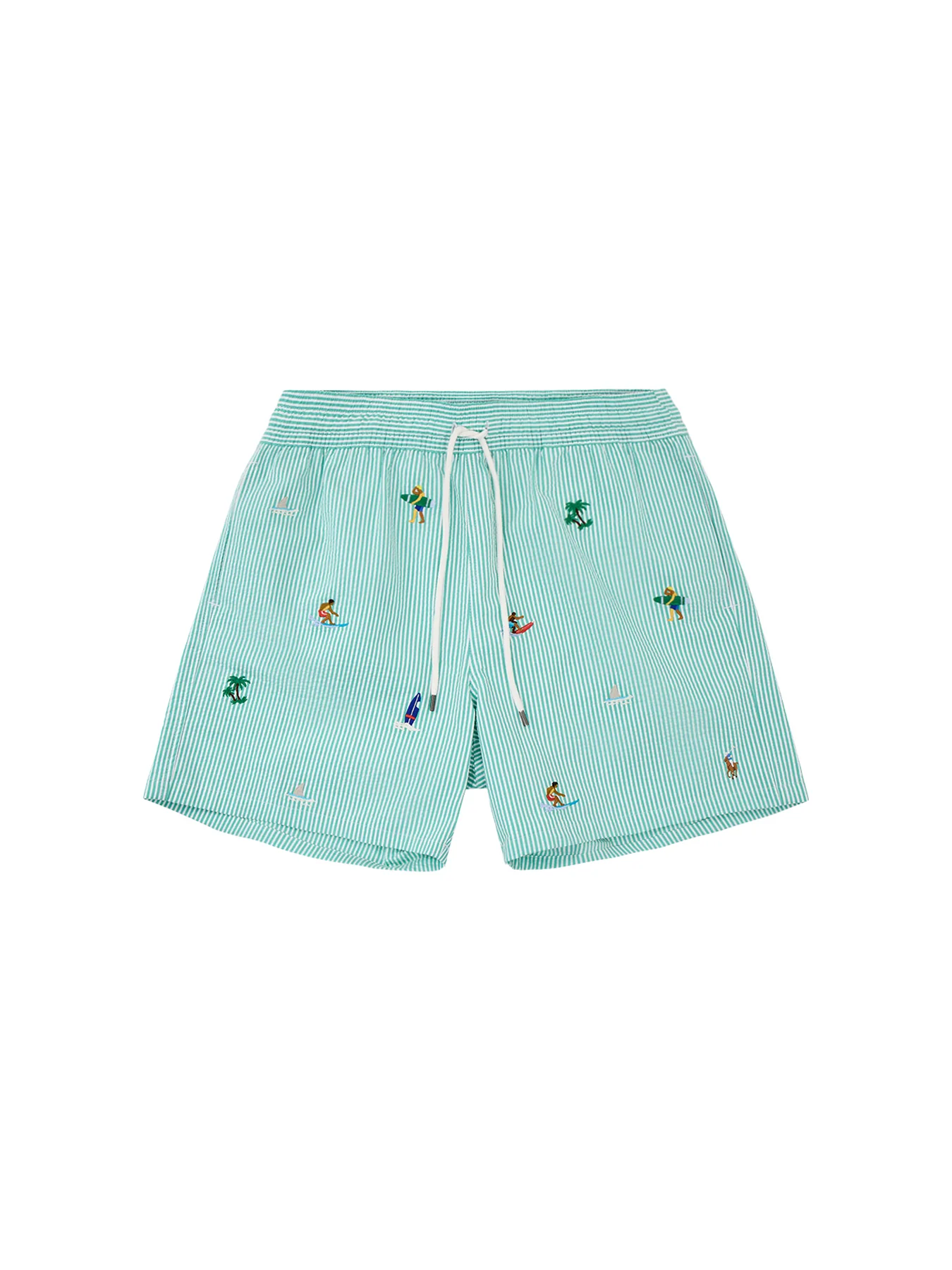 Embroidered Seersucker Swim Shorts Green