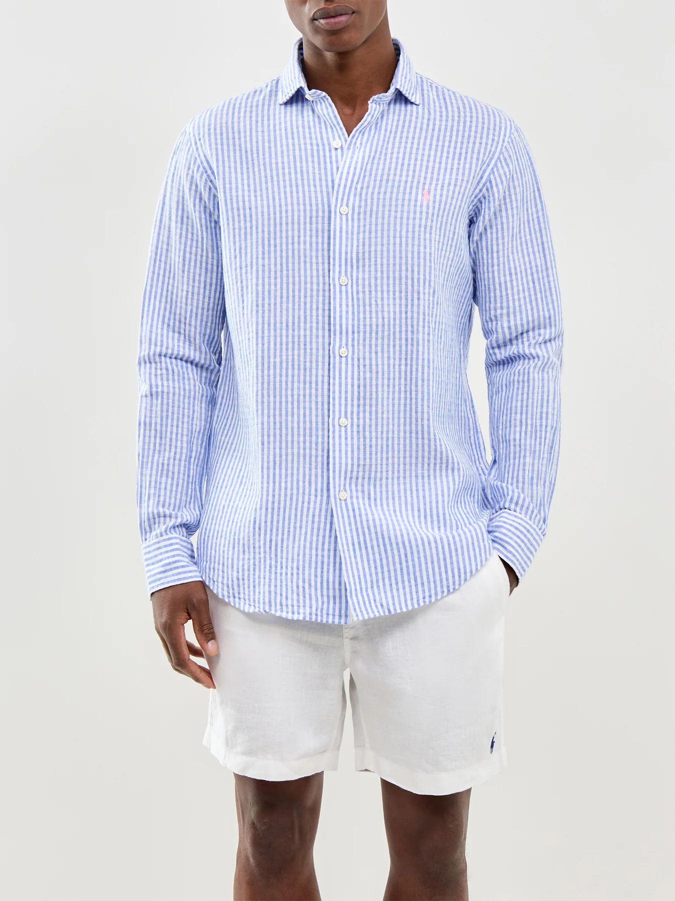 Seersucker Stripe Linen Shirt Blue - Image 4