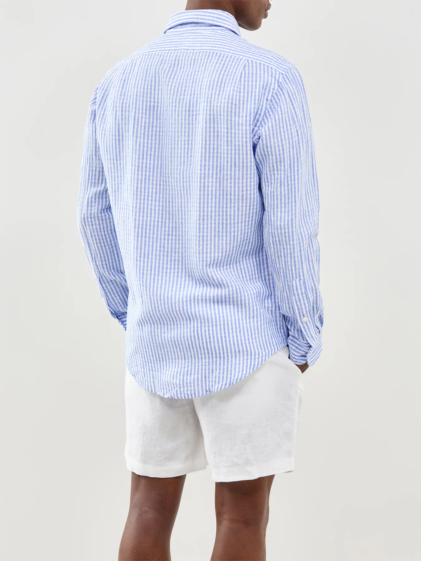 Seersucker Stripe Linen Shirt Blue - Image 5