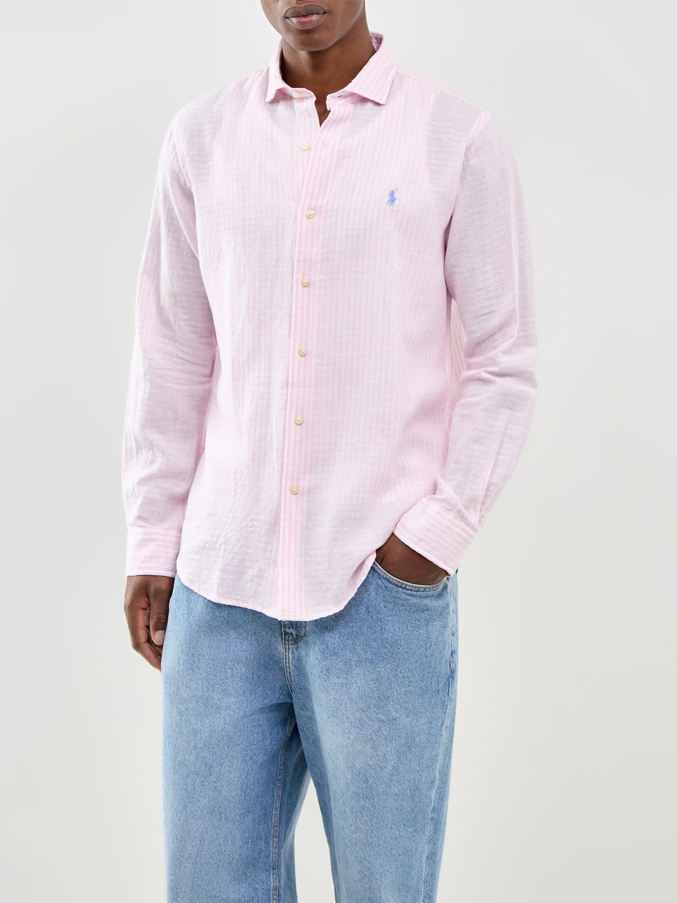 Seersucker Stripe Linen Shirt Pink - Image 4
