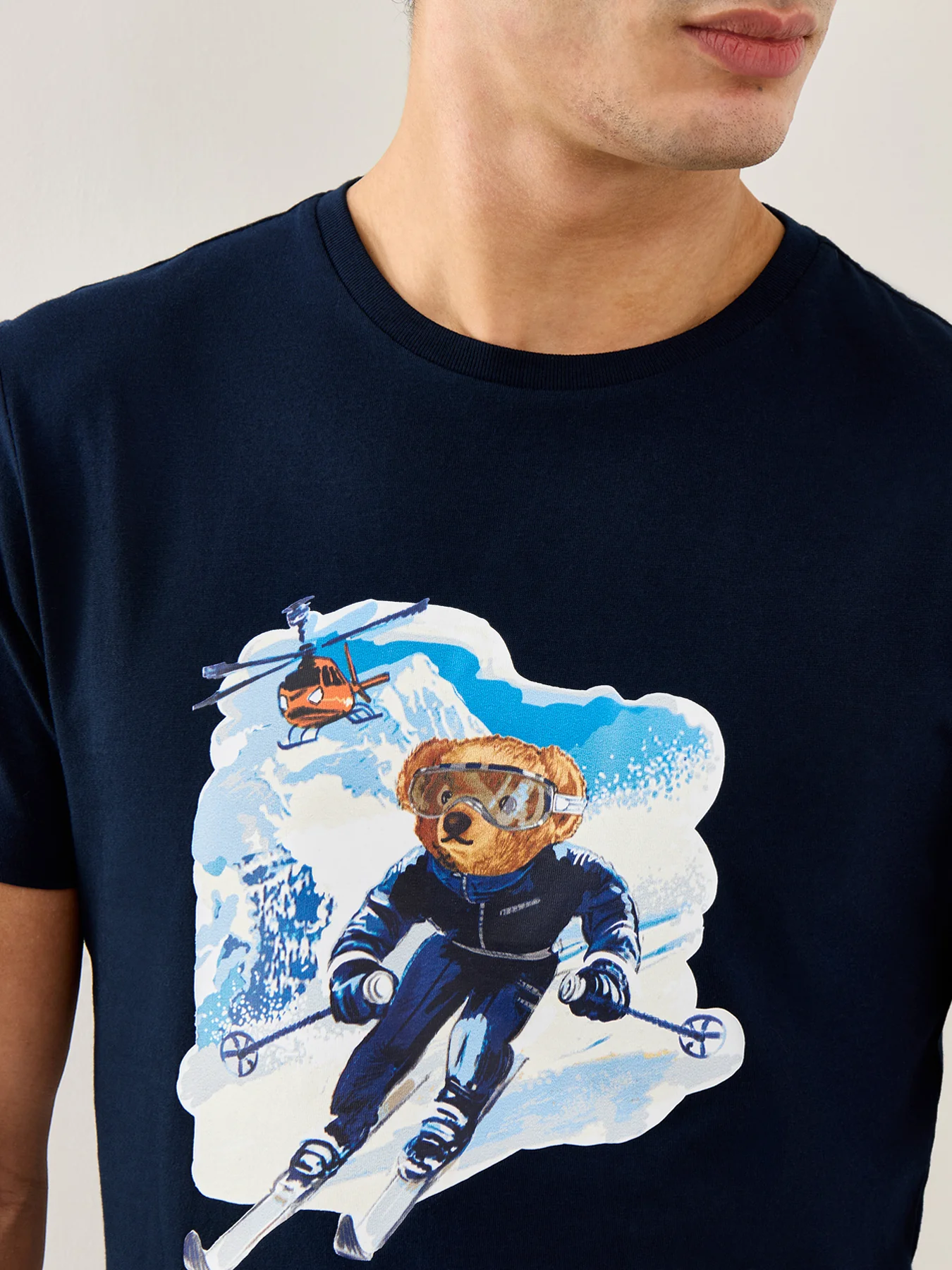Ski Bear Graphic T-Shirt Blue - Image 3
