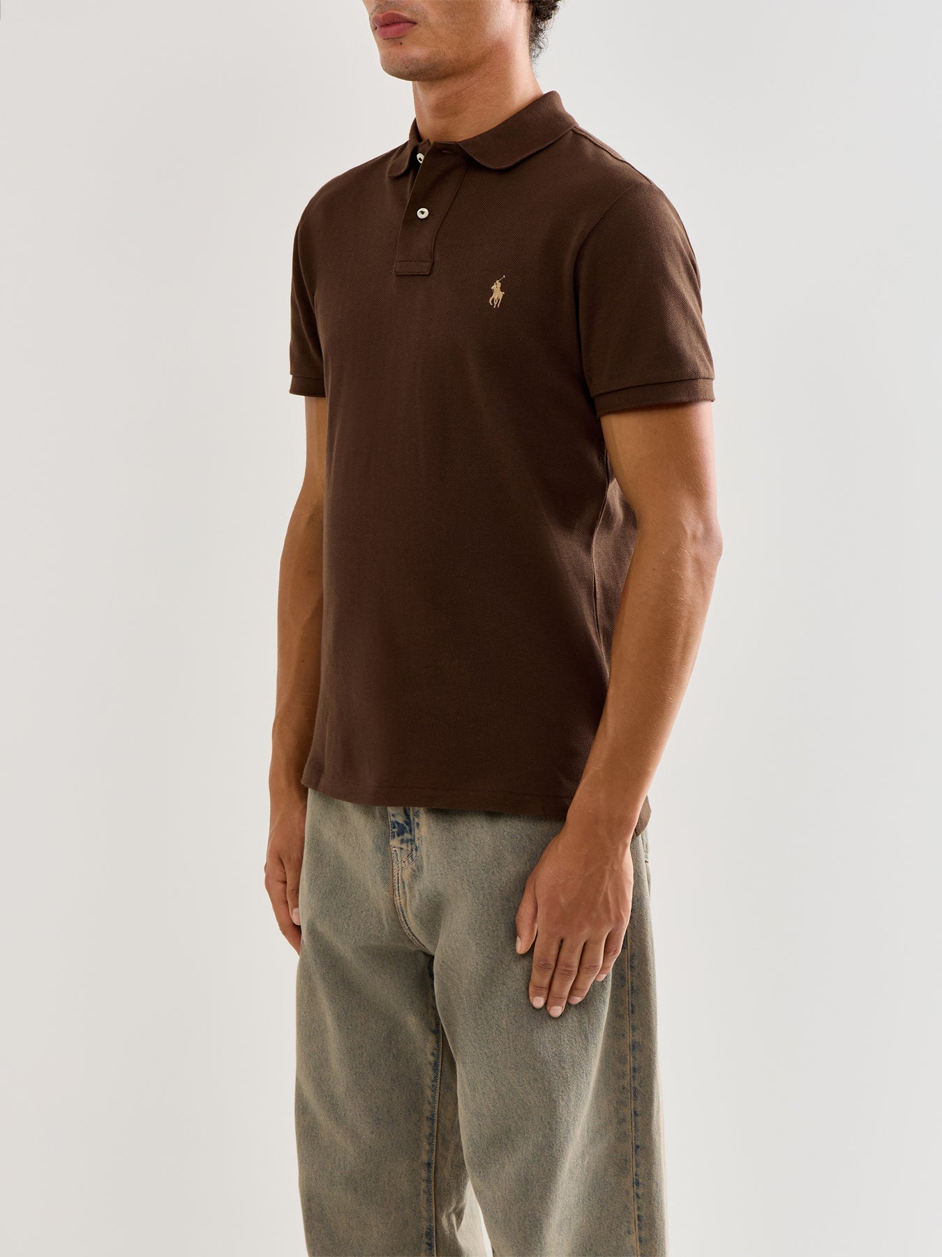 Slim Fit Cotton Polo Top Brown - Image 4