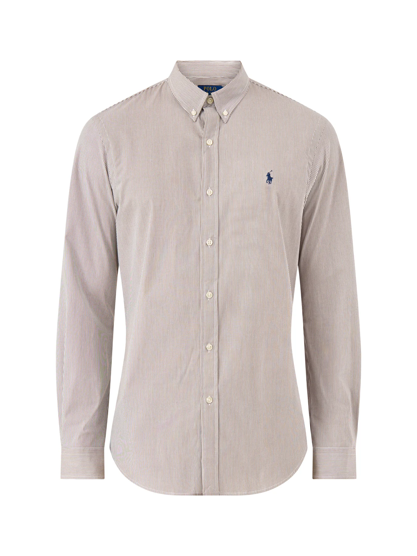 Slim Fit Stretch Poplin Stripe Shirt Brown White