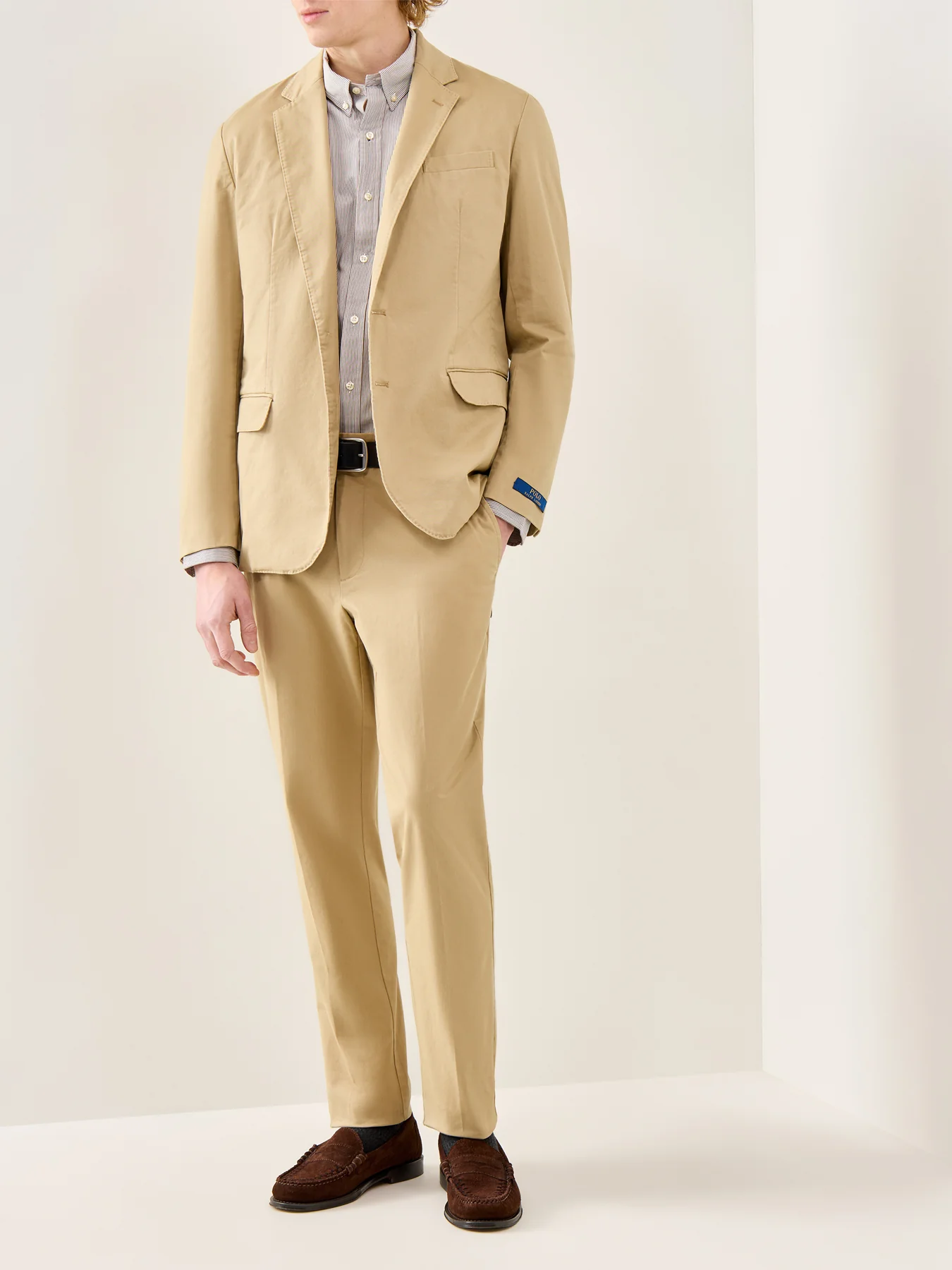 Slim Fit Stretch Poplin Stripe Shirt Brown White - Image 2