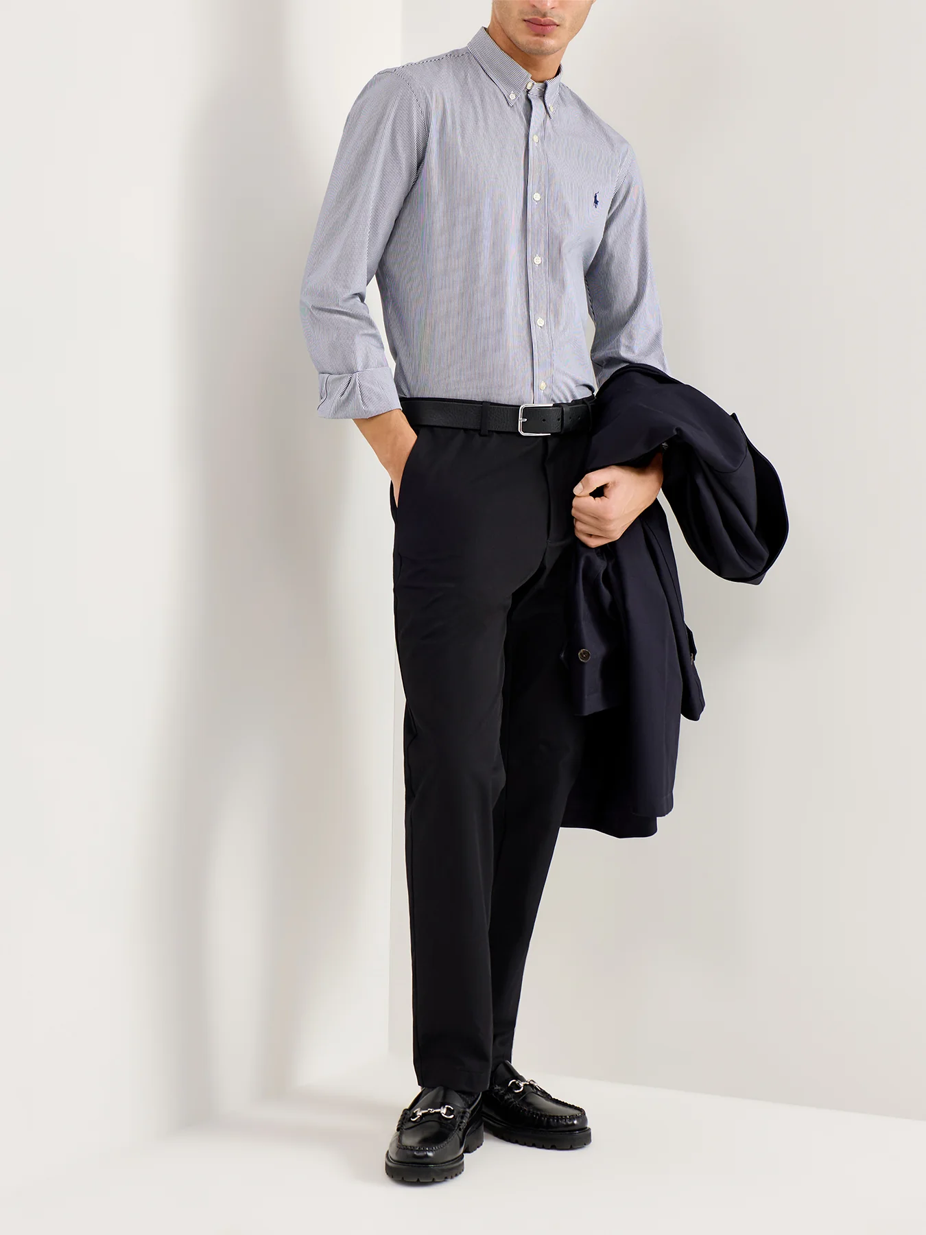 Slim Fit Stretch Poplin Stripe Shirt Light Blue - Image 2