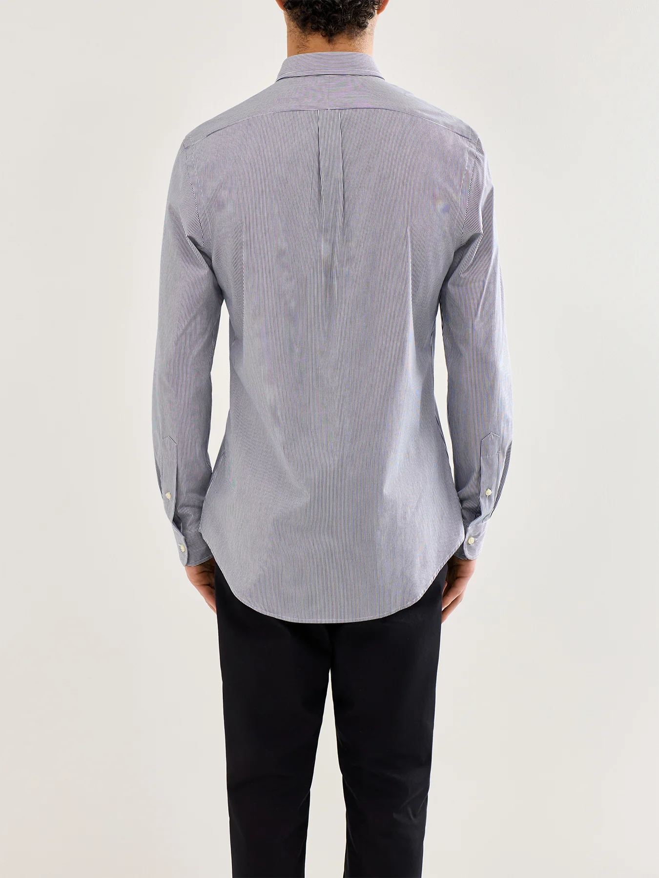 Slim Fit Stretch Poplin Stripe Shirt Light Blue - Image 5
