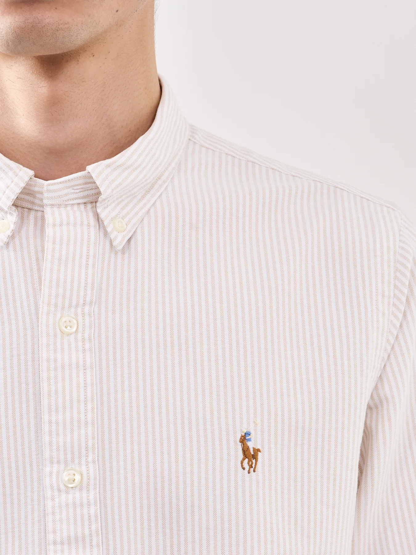 Slim Fit Stripe Oxford Shirt Beige - Image 3
