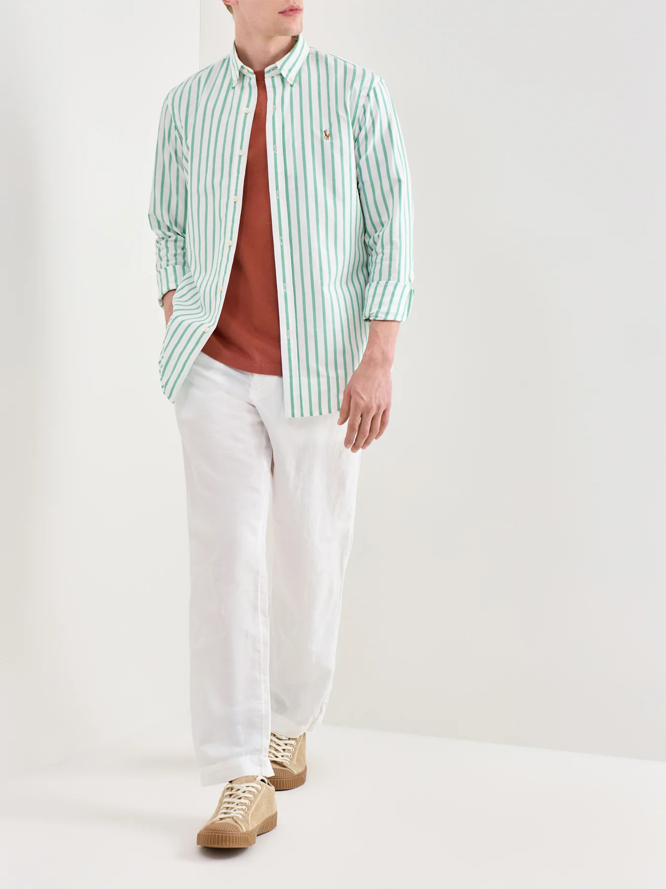 Slim Fit Stripe Oxford Shirt Green - Image 2