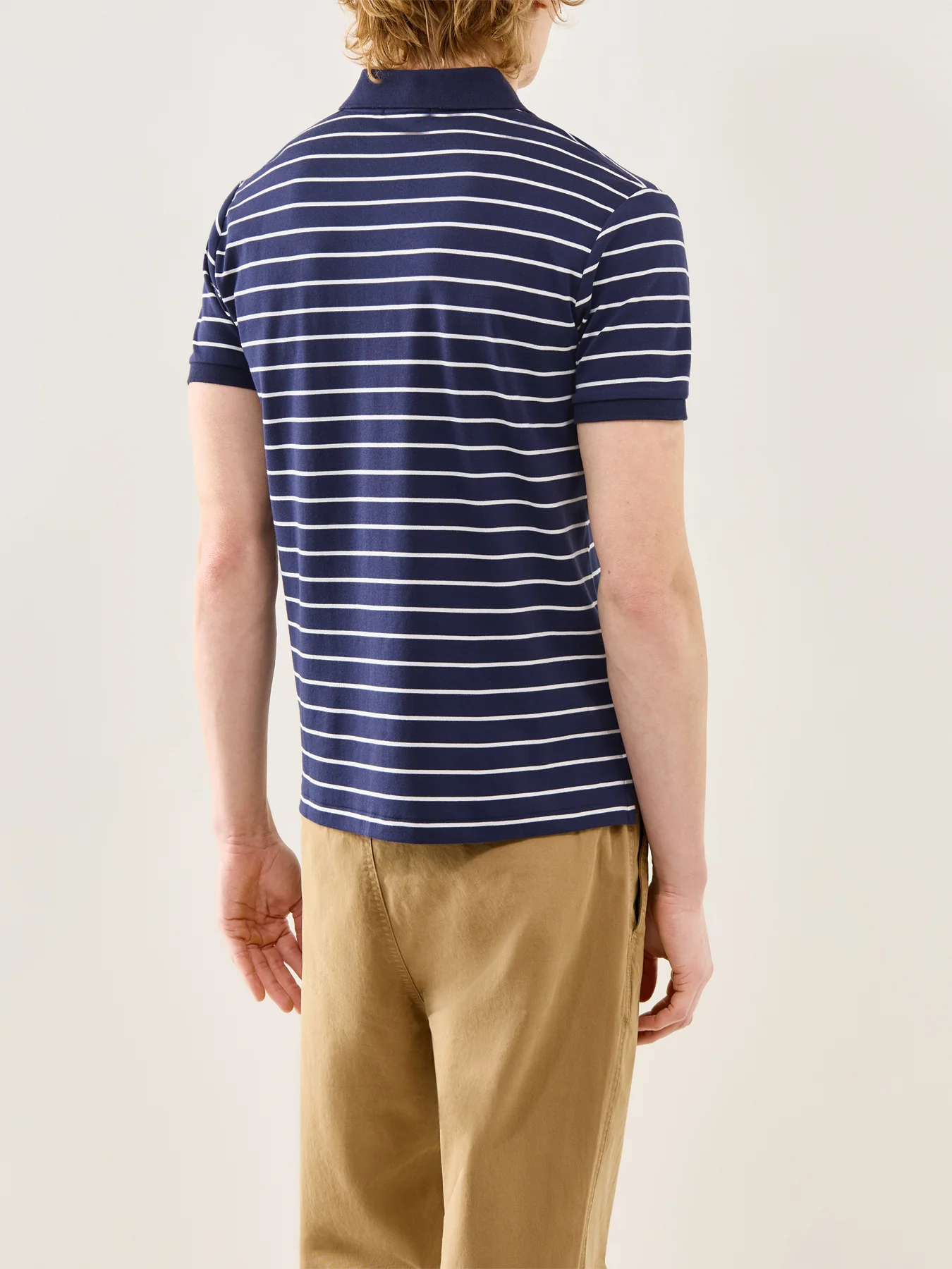 Striped Interlock Cotton Polo Shirt Navy White - Image 5