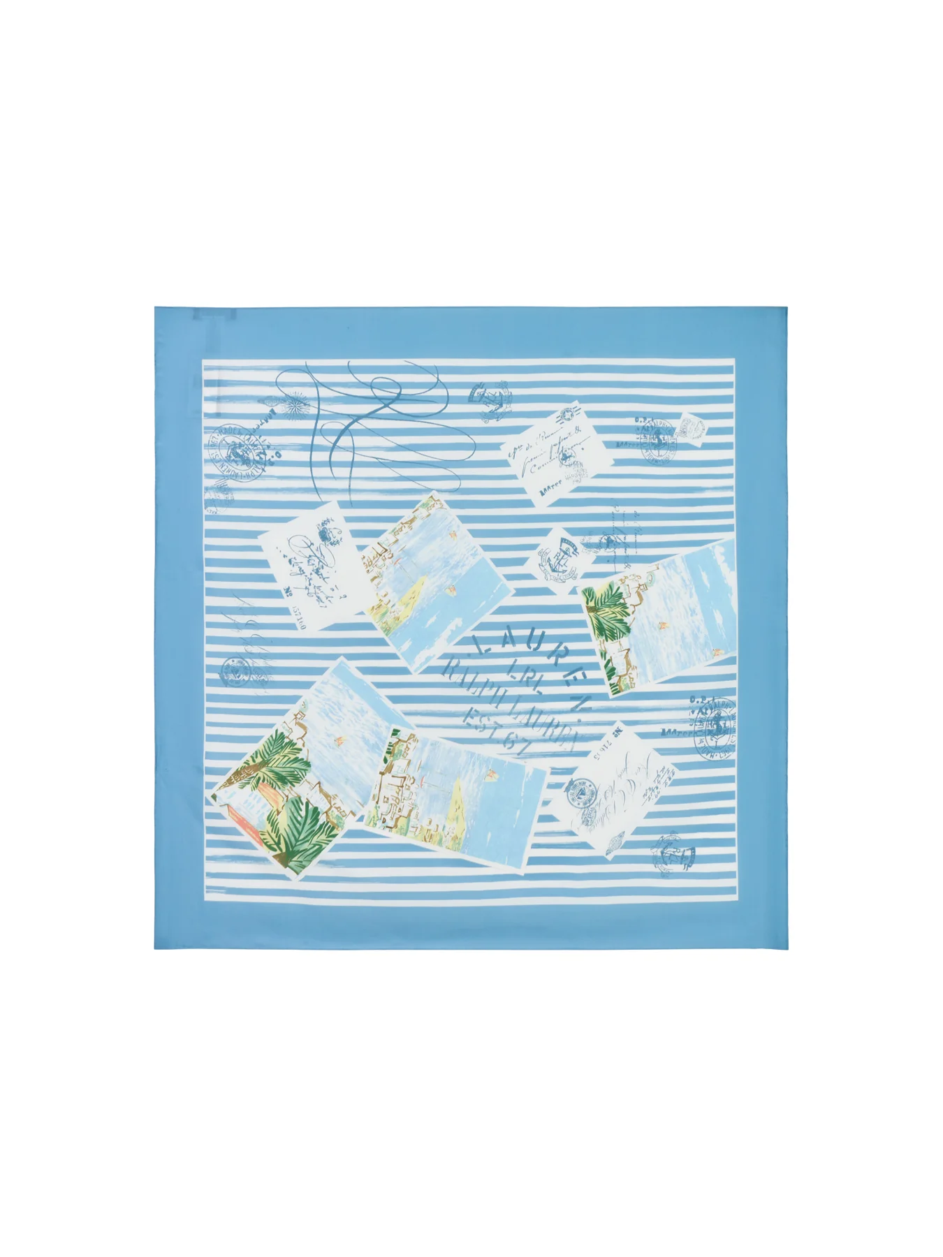 Print Silk Scarf Blue