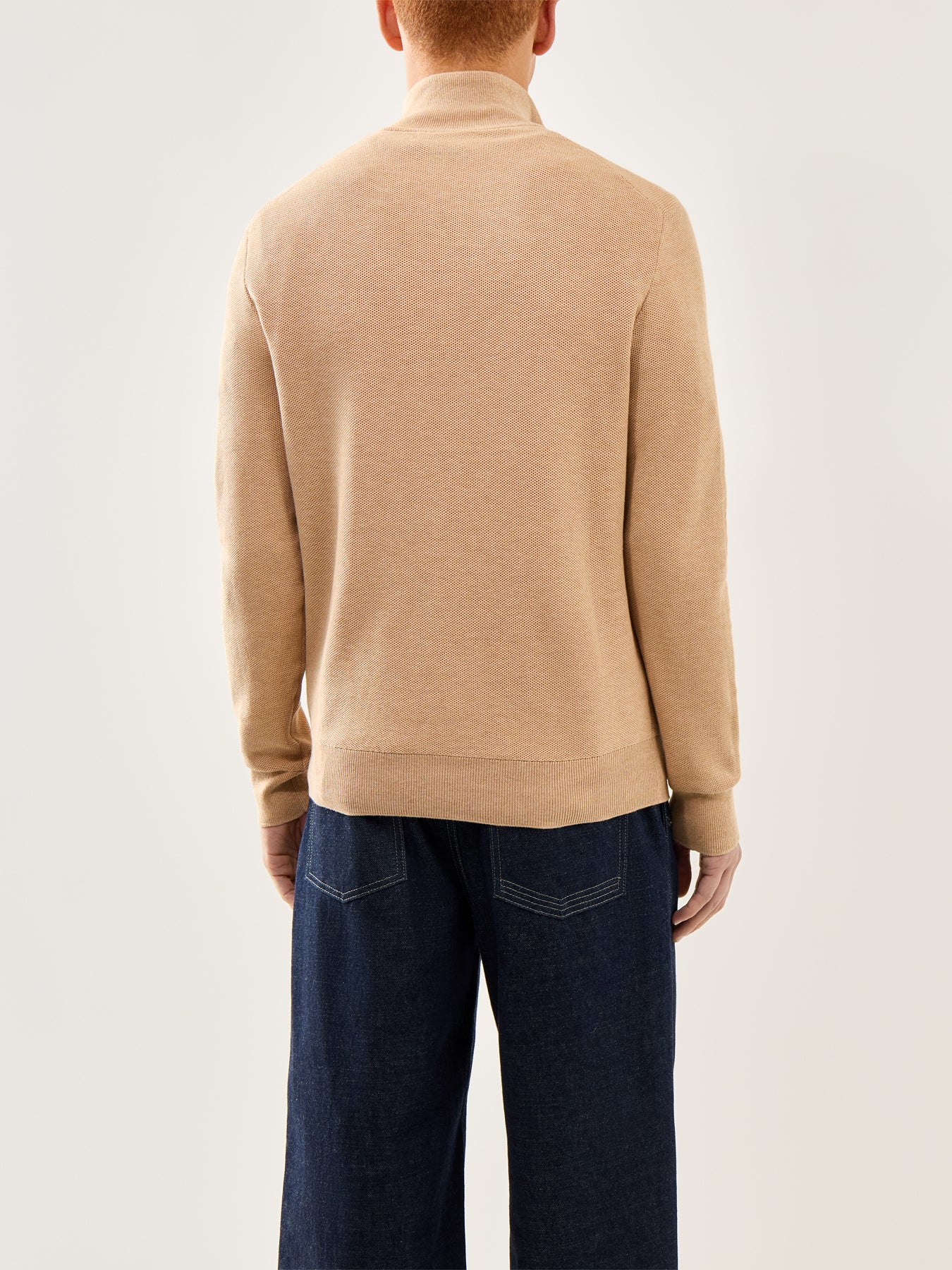 Pique Textured 1/4 Zip Knit Brown - Image 5