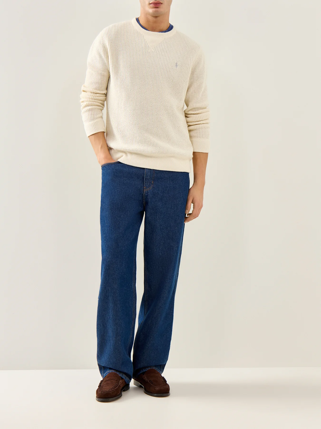 Textured Woolen Crew Knit Cream - Image 2