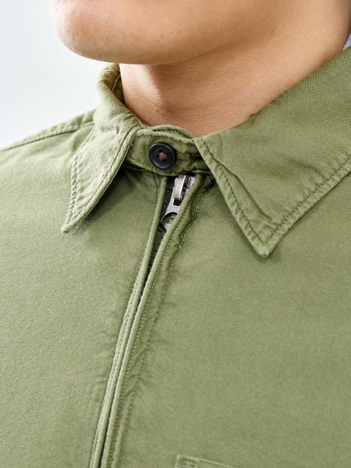 Zip Up Oxford Overshirt Olive - Image 3