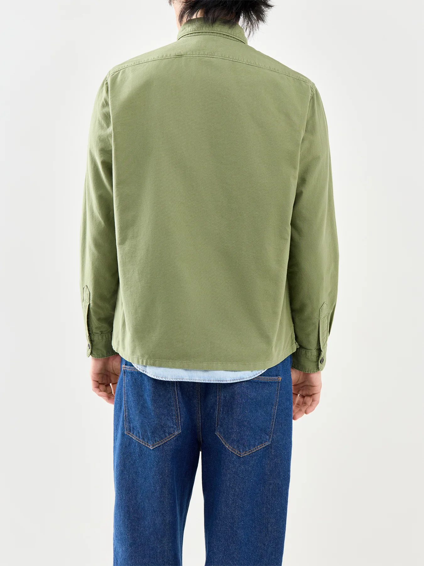 Zip Up Oxford Overshirt Olive - Image 5