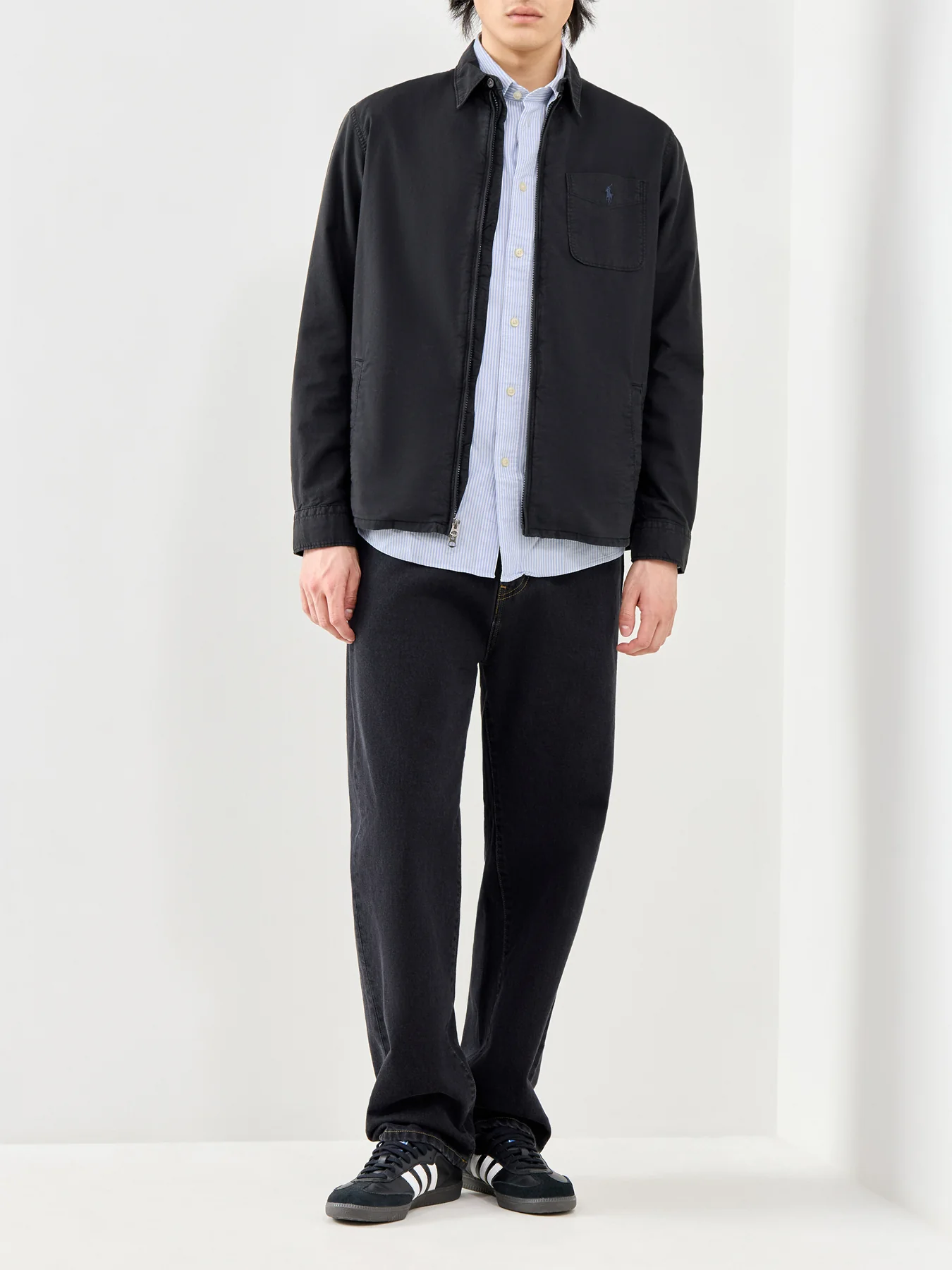 Zip Up Oxford Overshirt Black - Image 2
