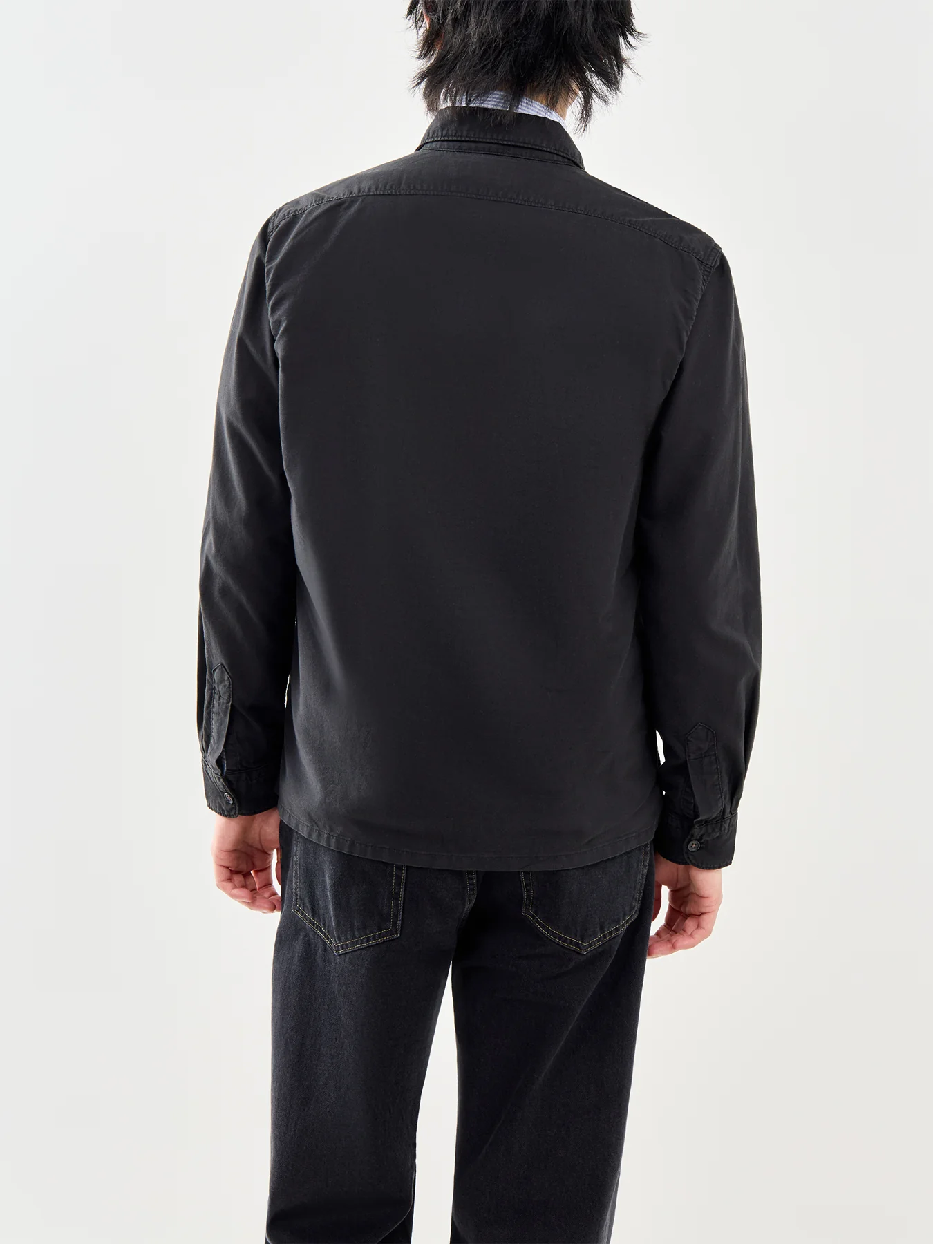 Zip Up Oxford Overshirt Black - Image 4