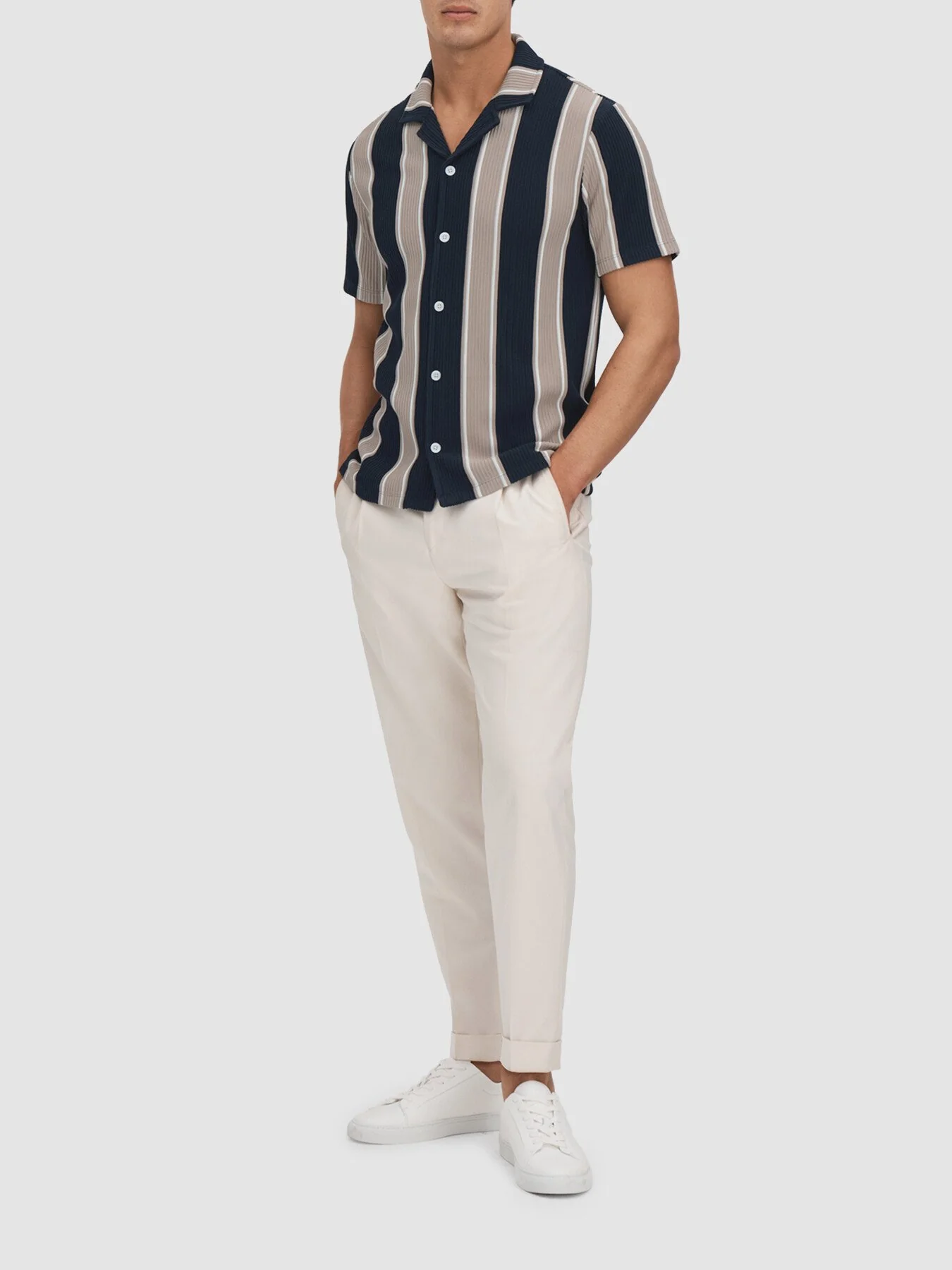Alton Slim Fit Ribbed Cuban Collar Shirt - Image 4