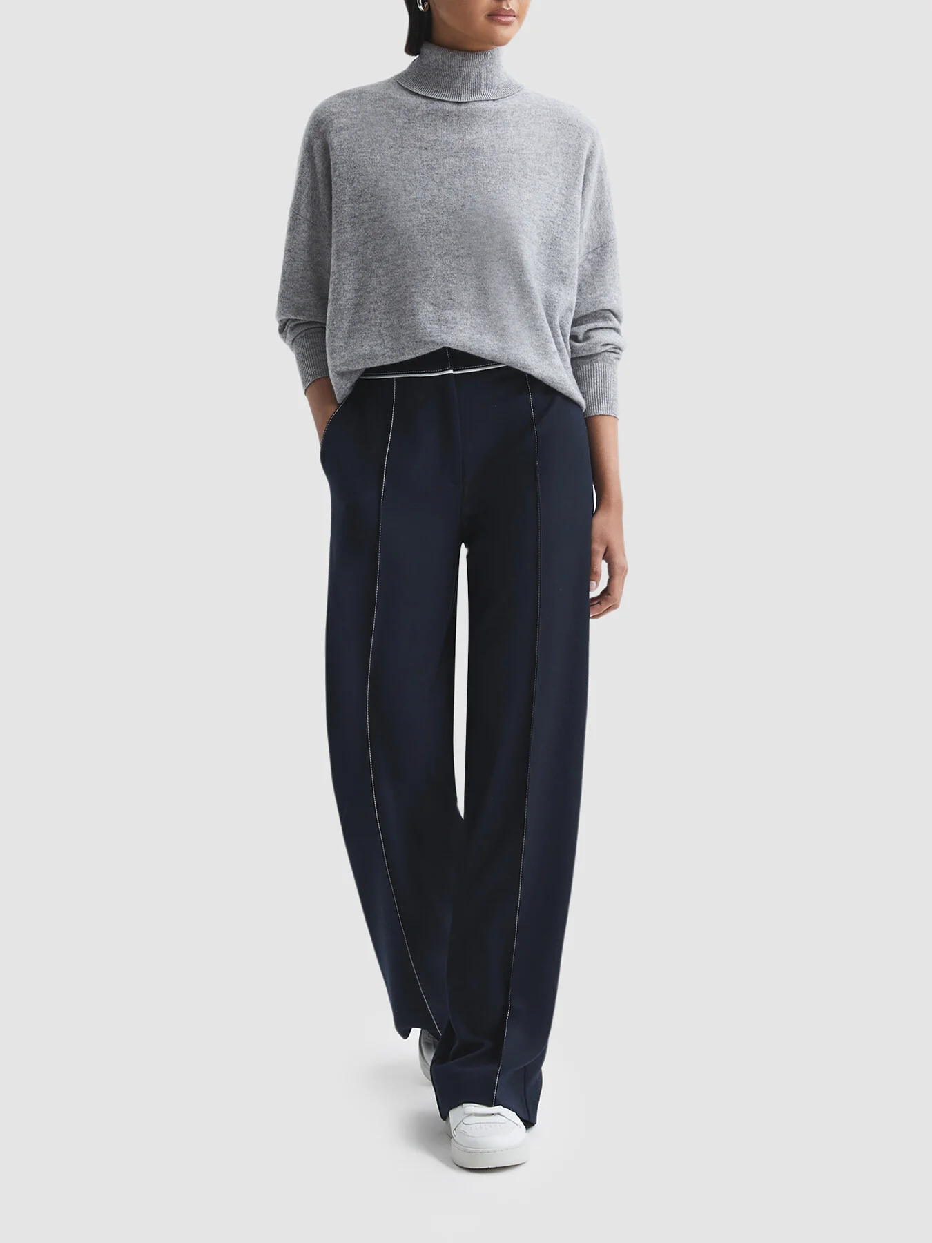 Oriel Contrast Stitch Wide Leg Trousers - Image 4