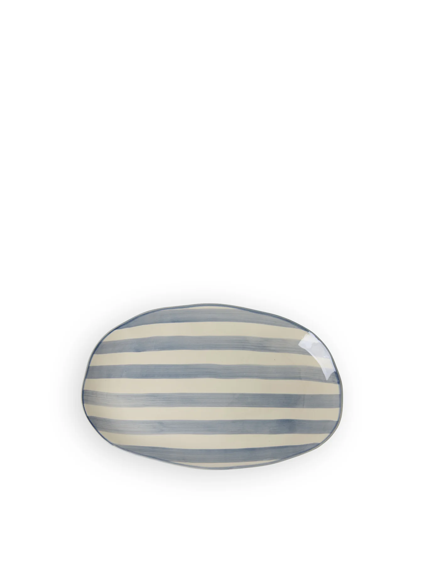 Large Ceramic Serving Platter Creme with Blue Stripes