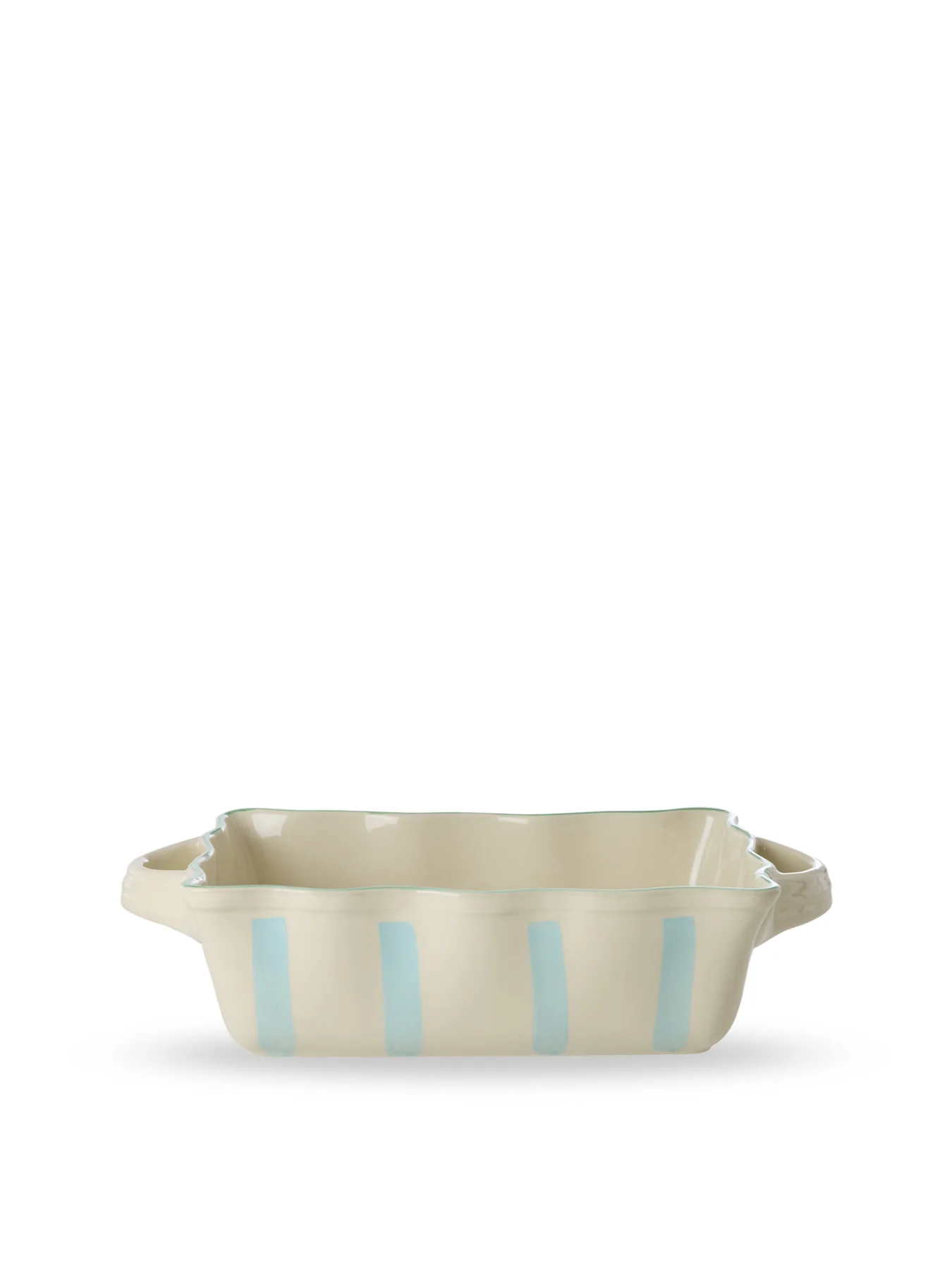 Medium Stoneware Oven Dish Creme with Mint Stripes