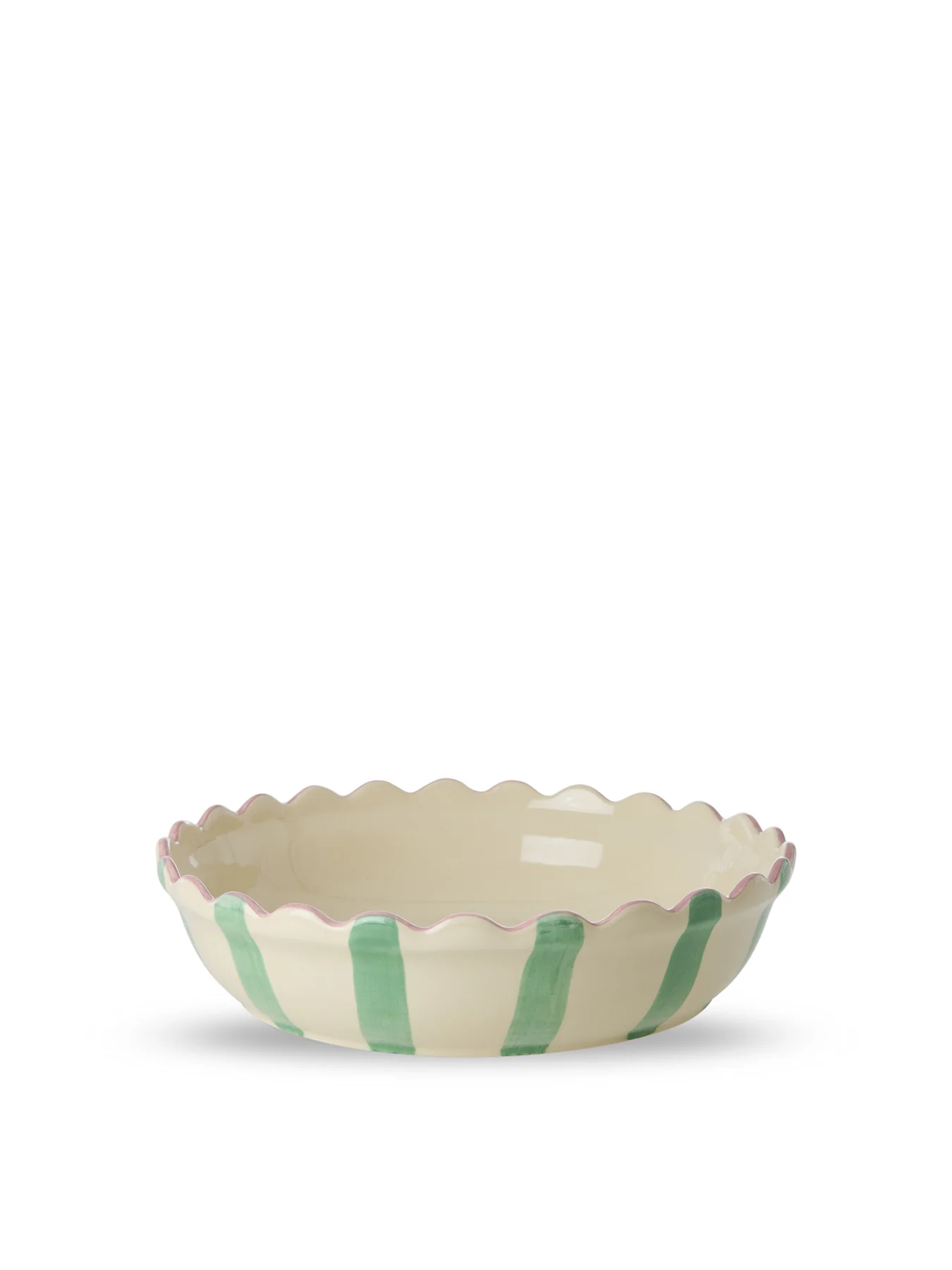 Large Stoneware Pie Dish Creme with Green Stripes