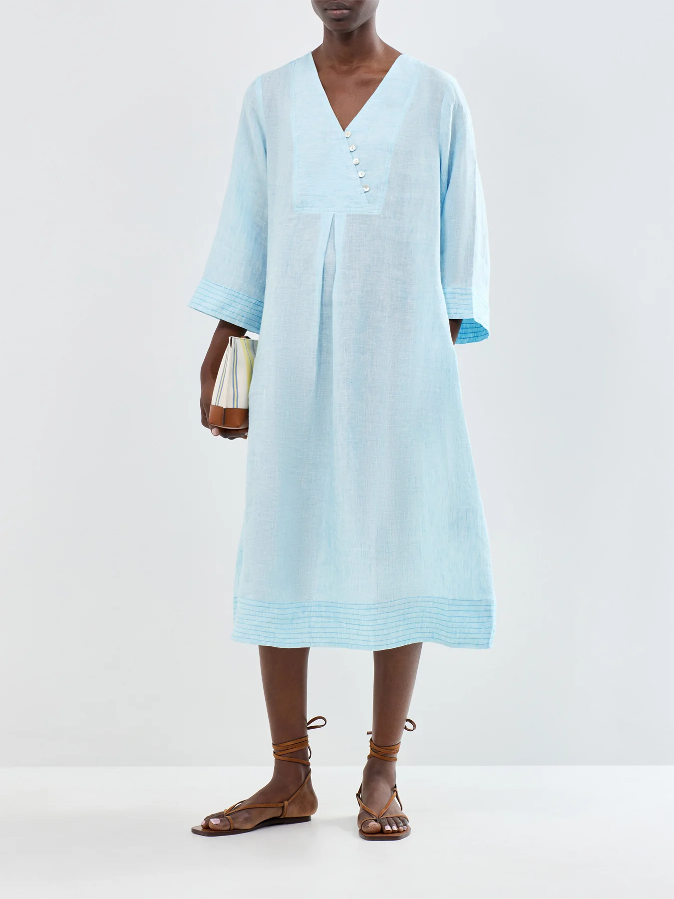 Linen Ticking Stripe LS Midi Dress - Image 2