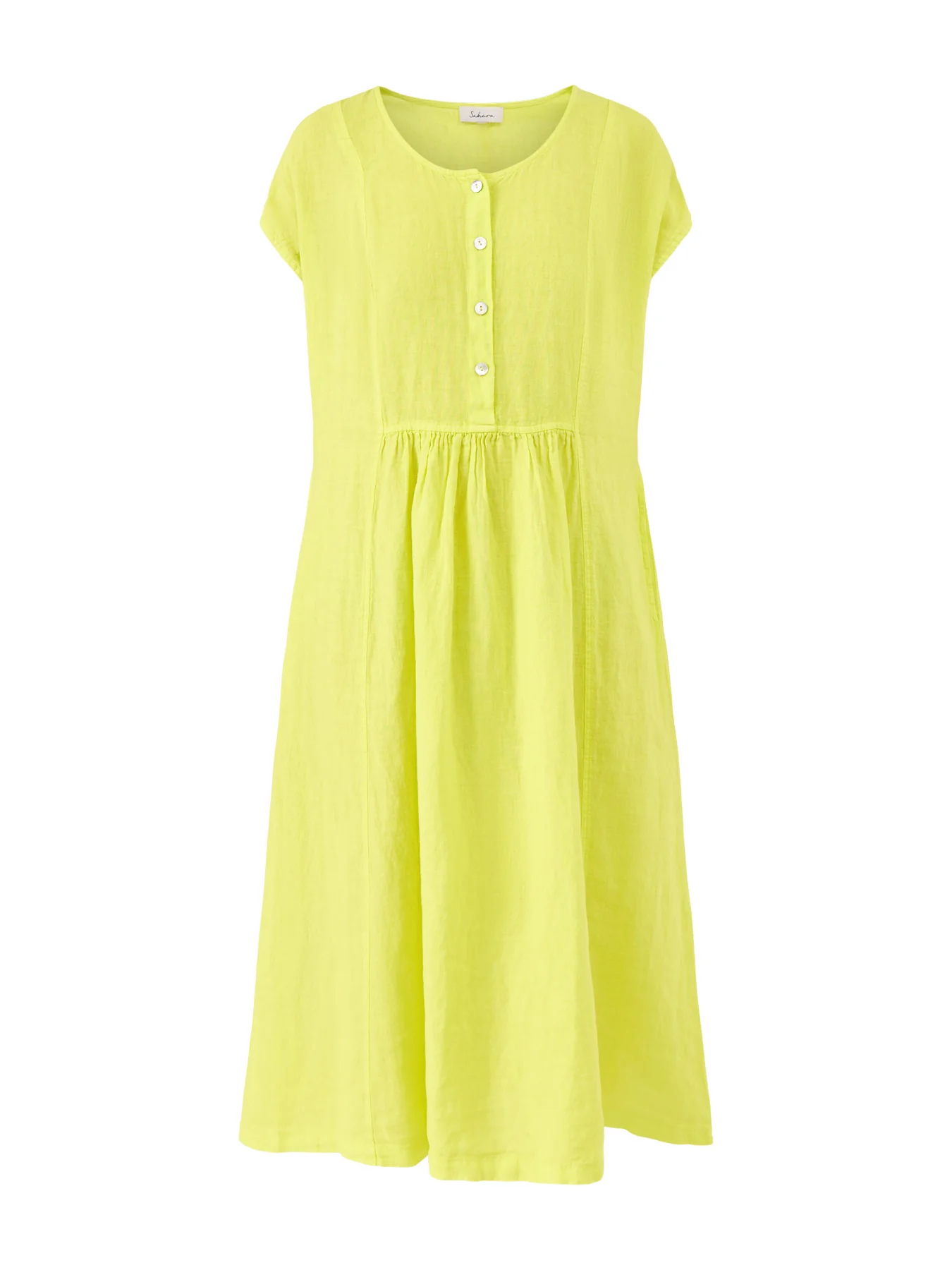 Fine Linen Short Sleeve Midi Dress Yellow