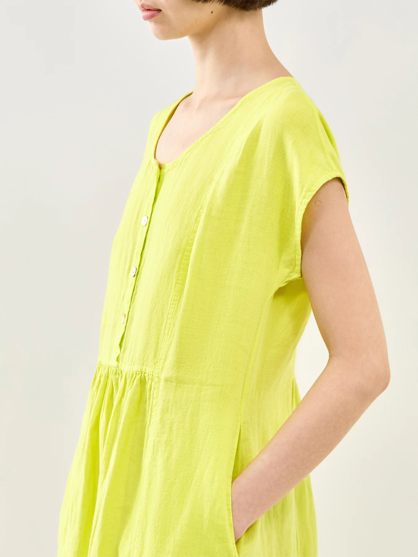 Fine Linen Short Sleeve Midi Dress Yellow - Image 3