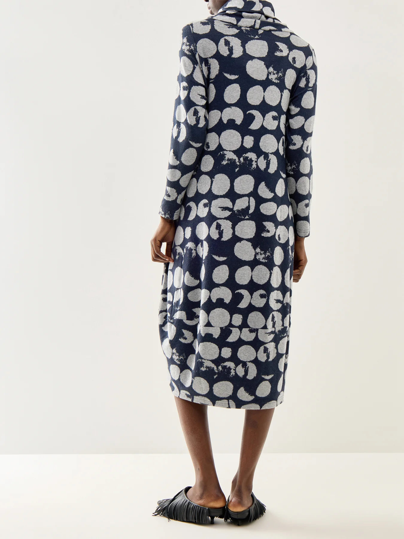Textured Brushed Spot Jersey Dress Blue - Image 4
