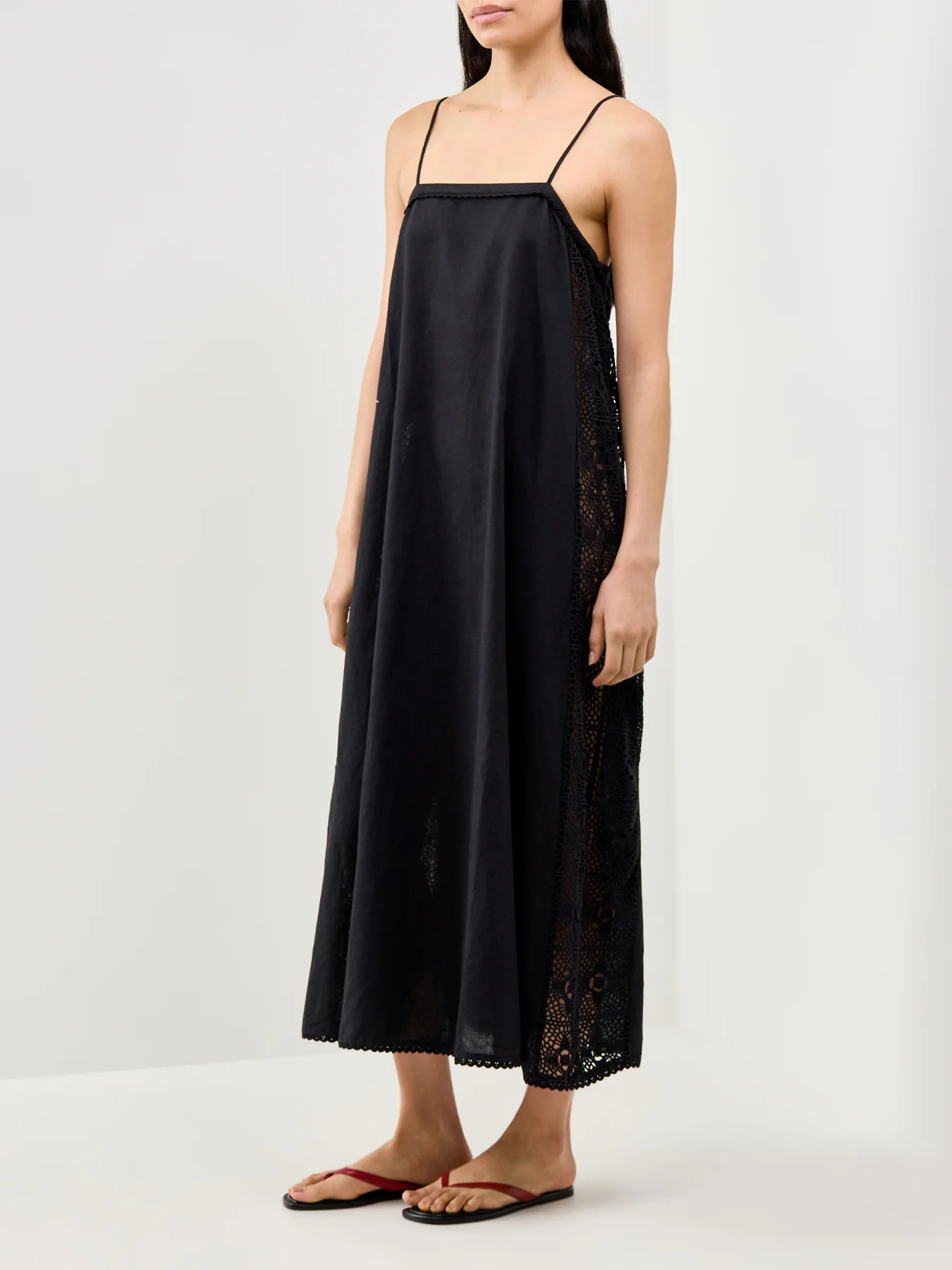 Linen Blend Lace Maxi Dress Black - Image 4