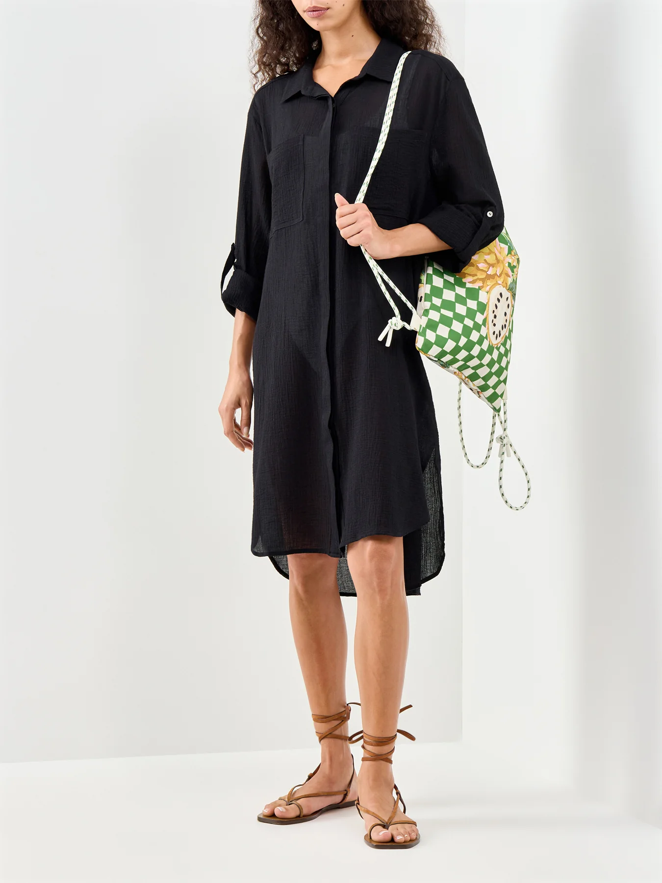 Crinkle Twill Beach Shirt Black - Image 2