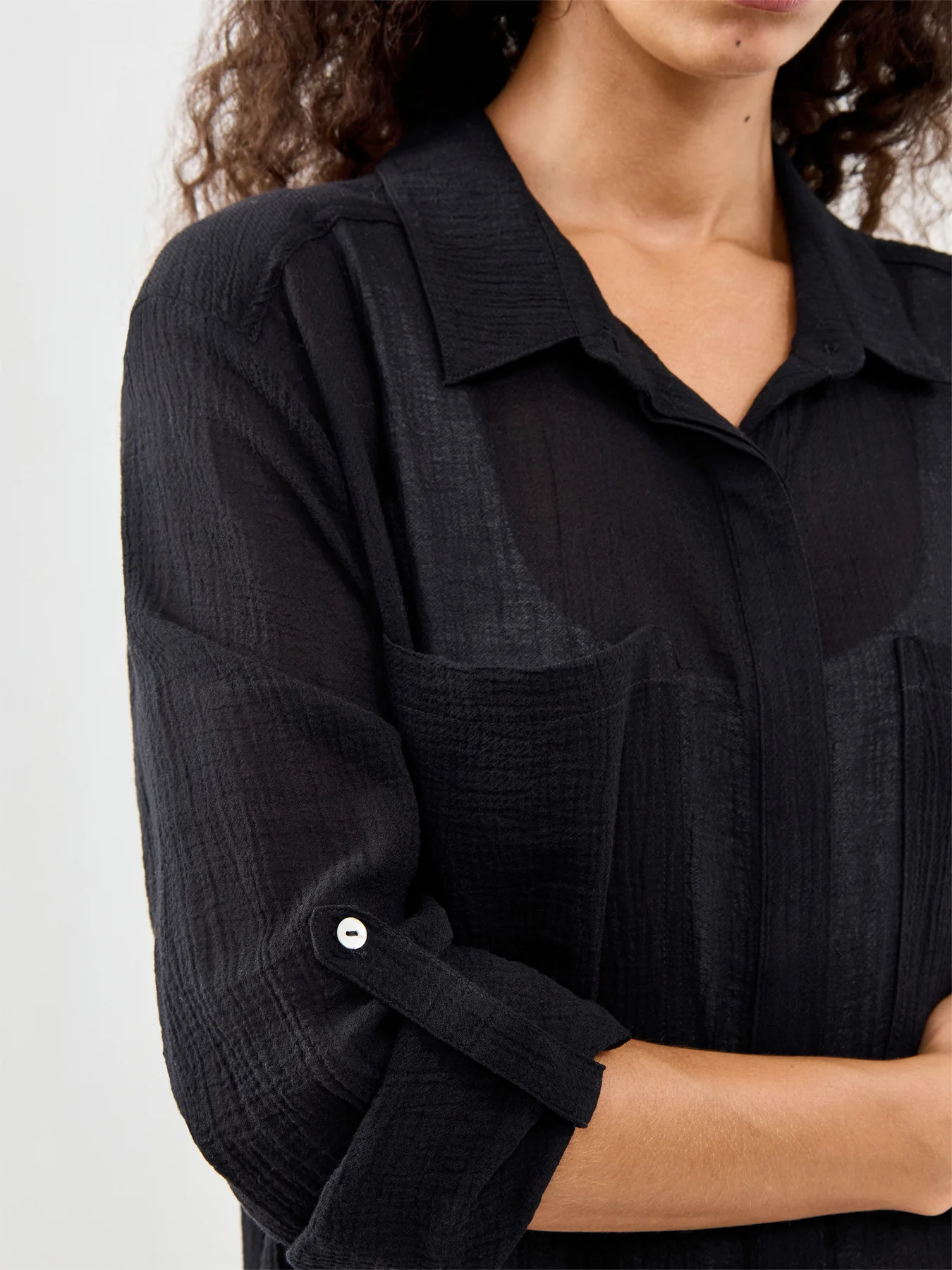 Crinkle Twill Beach Shirt Black - Image 3