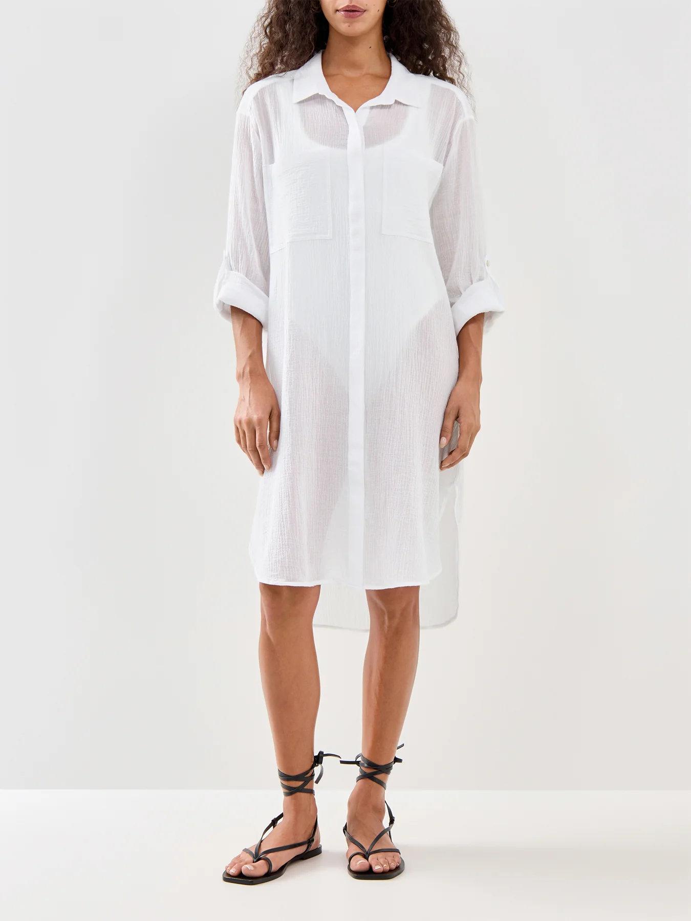 Crinkle Twill Beach Shirt White - Image 4