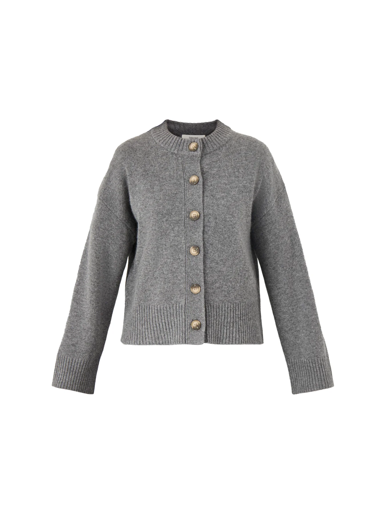 Cille Ls Knit O-Neck Cardigan Medium Grey Melange