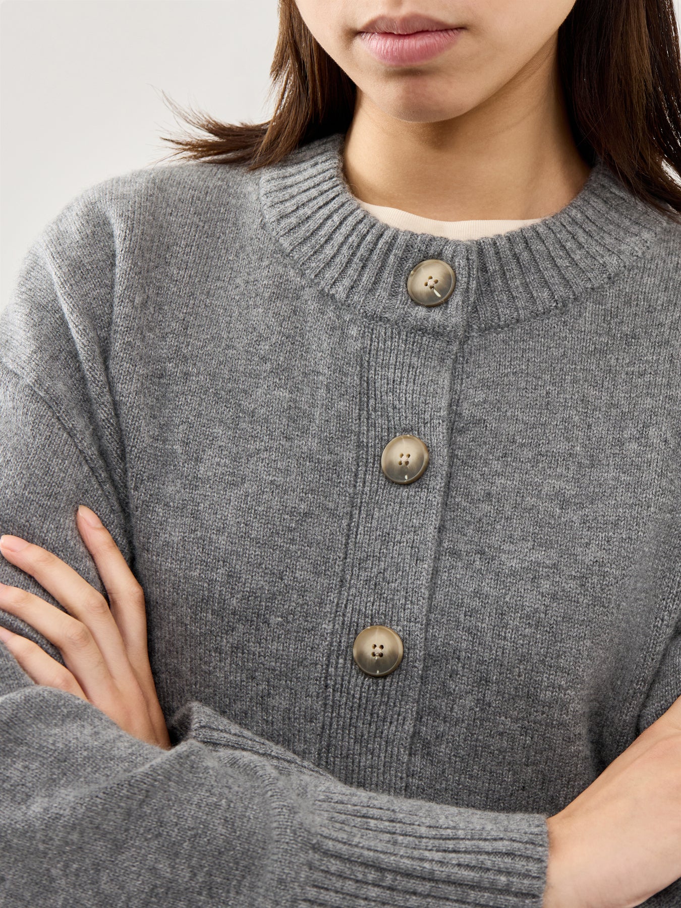 Cille Ls Knit O-Neck Cardigan Medium Grey Melange - Image 4