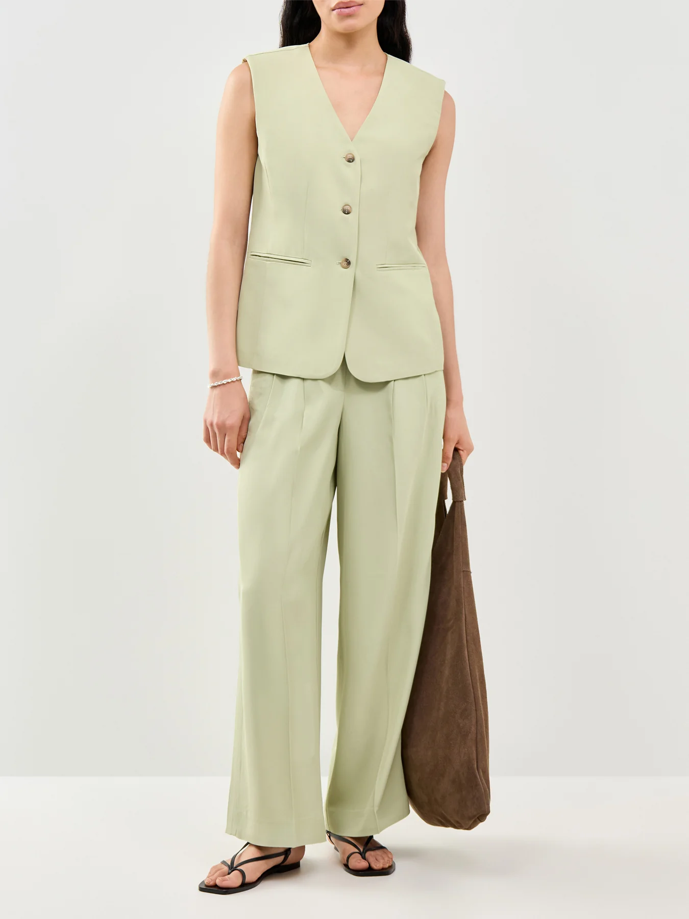 SLFELLIE Tailored Waistcoat Vest Green - Image 2