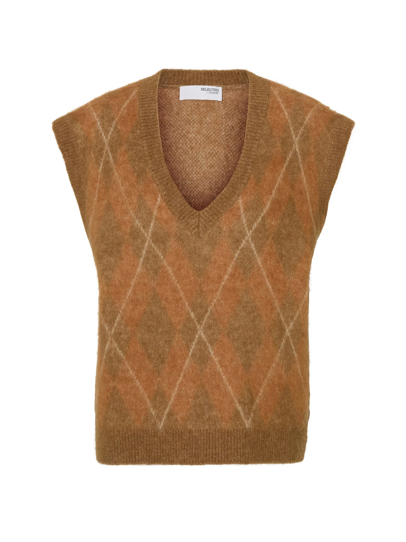 Lulu Brushed Argyle Knit Vest Brown Argyle