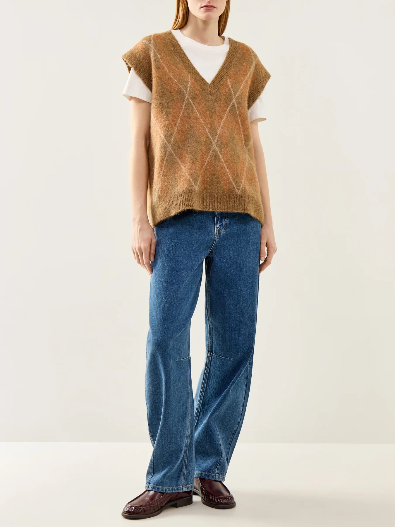 Lulu Brushed Argyle Knit Vest Brown Argyle - Image 2