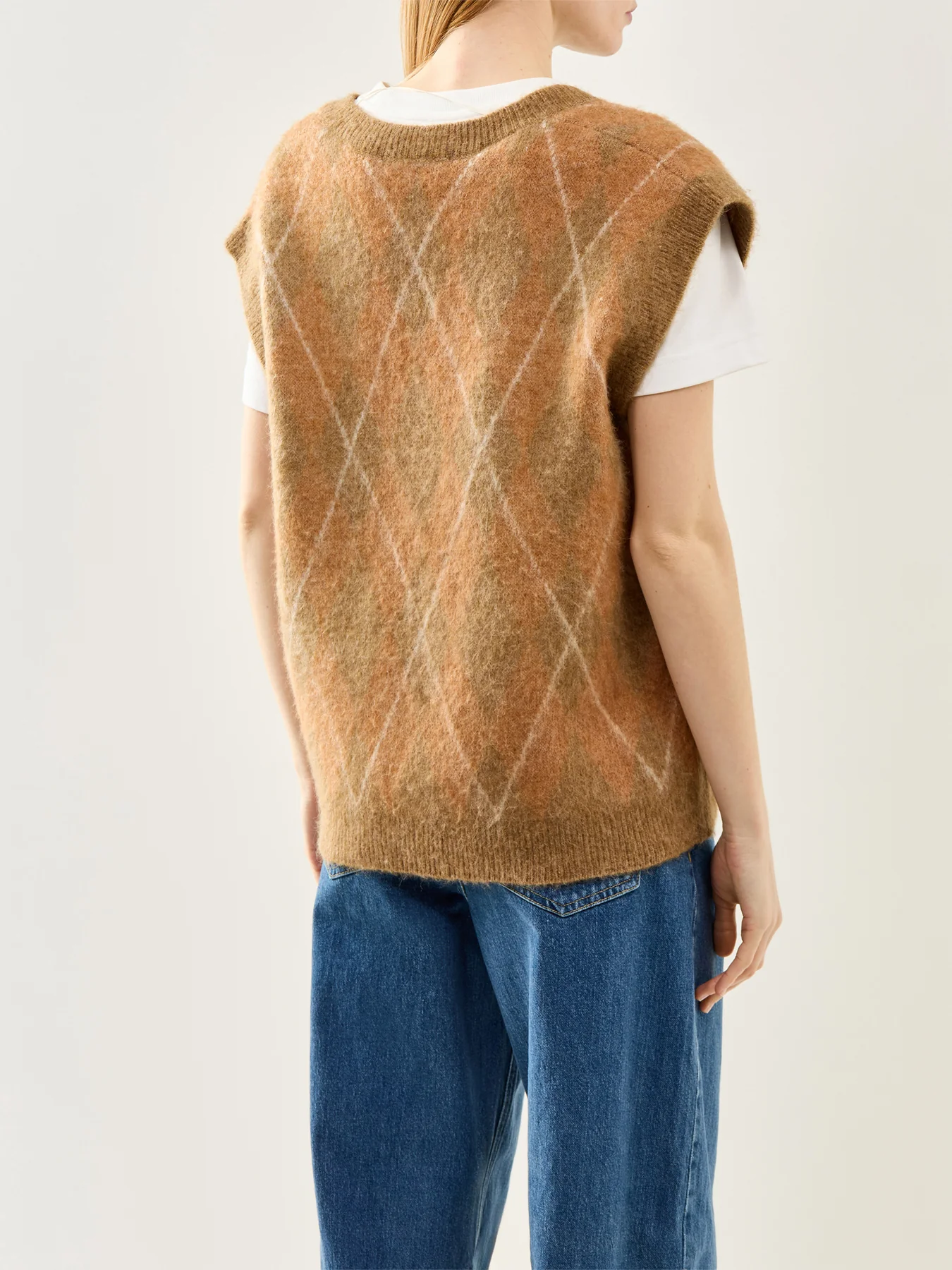 Lulu Brushed Argyle Knit Vest Brown Argyle - Image 5