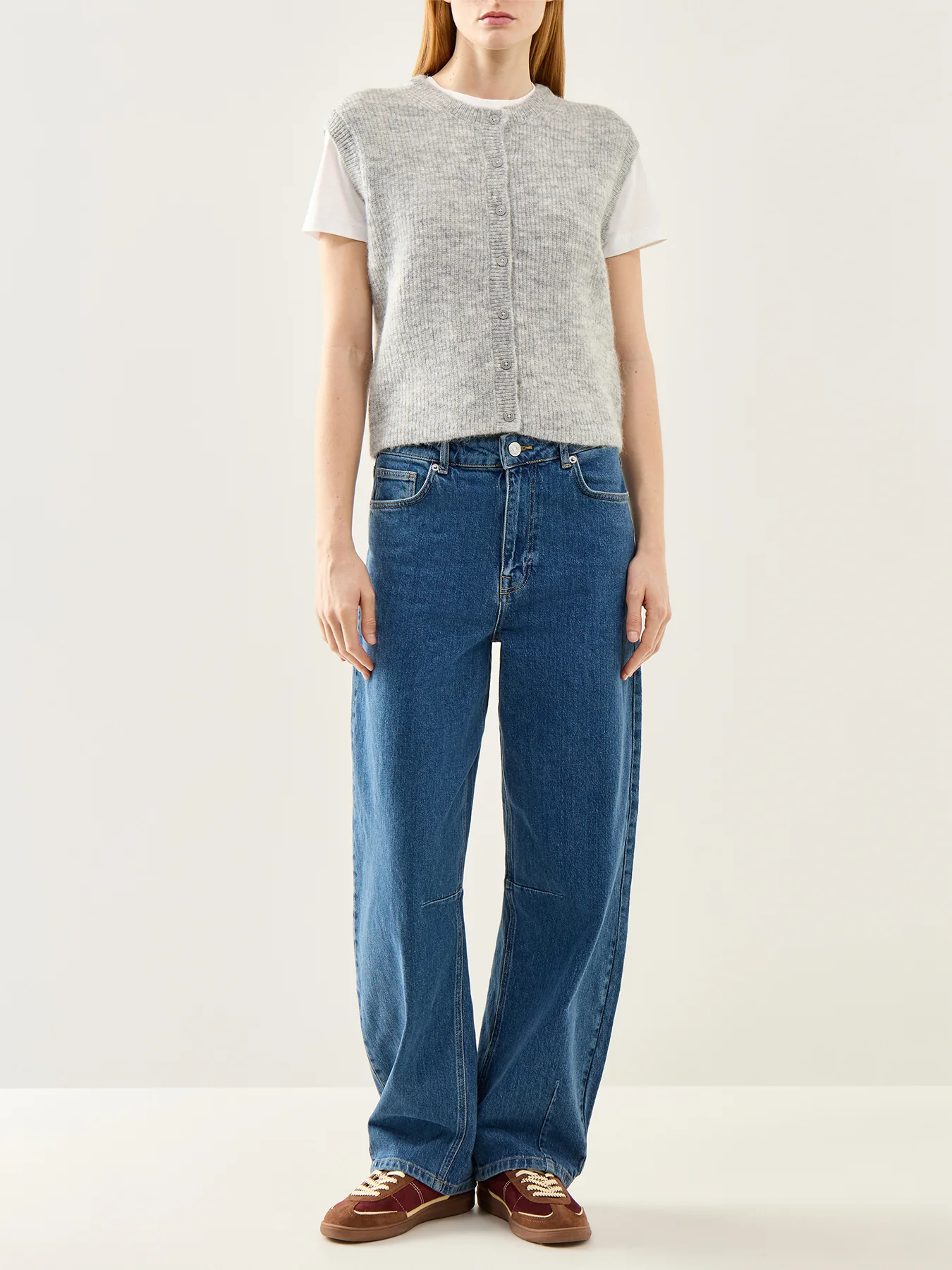 Lulu Sleeveless Button O-Neck Knit Vest Grey - Image 2