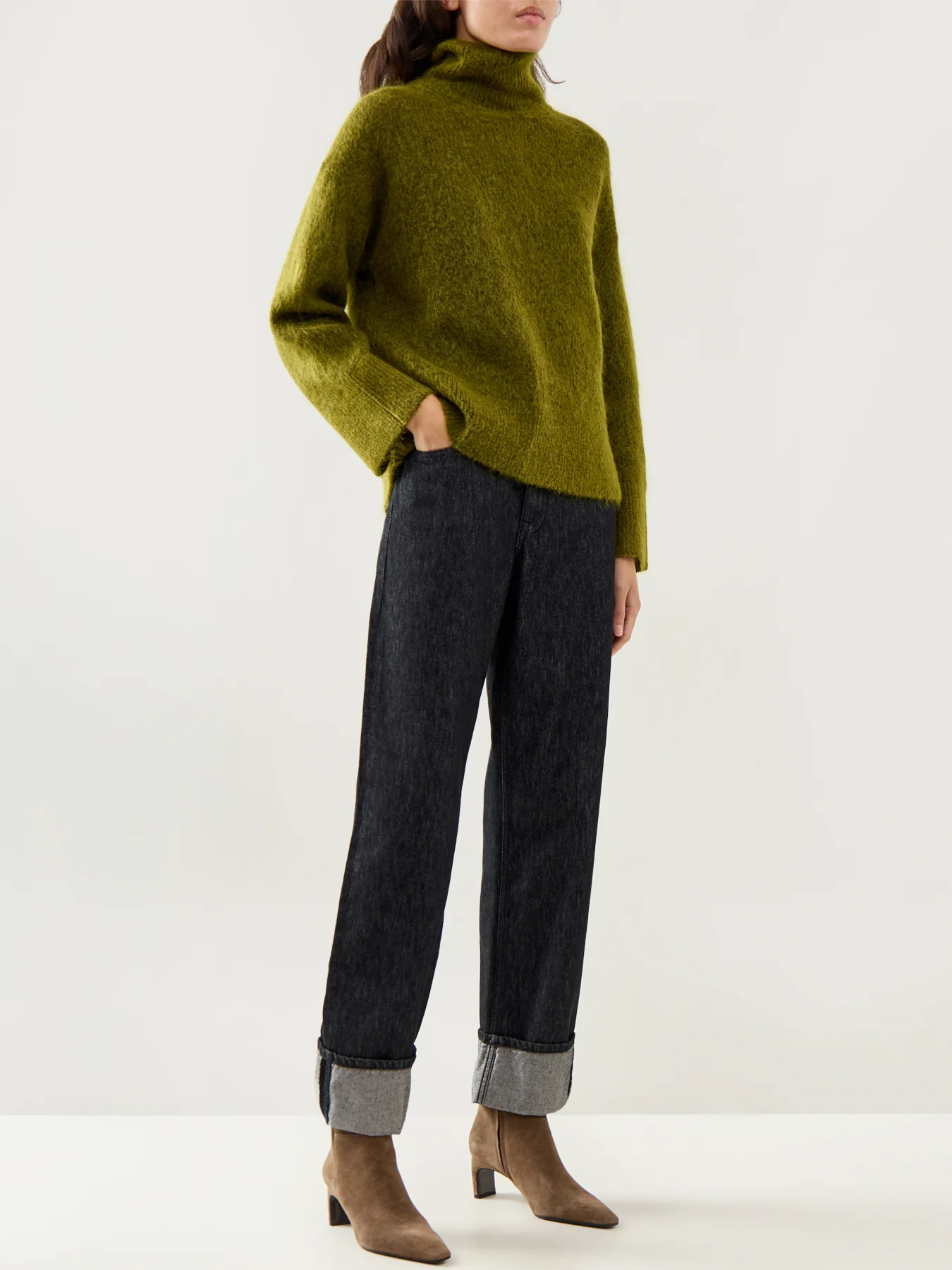 Mira High-Neck Mohair Knit Top Green - Image 2
