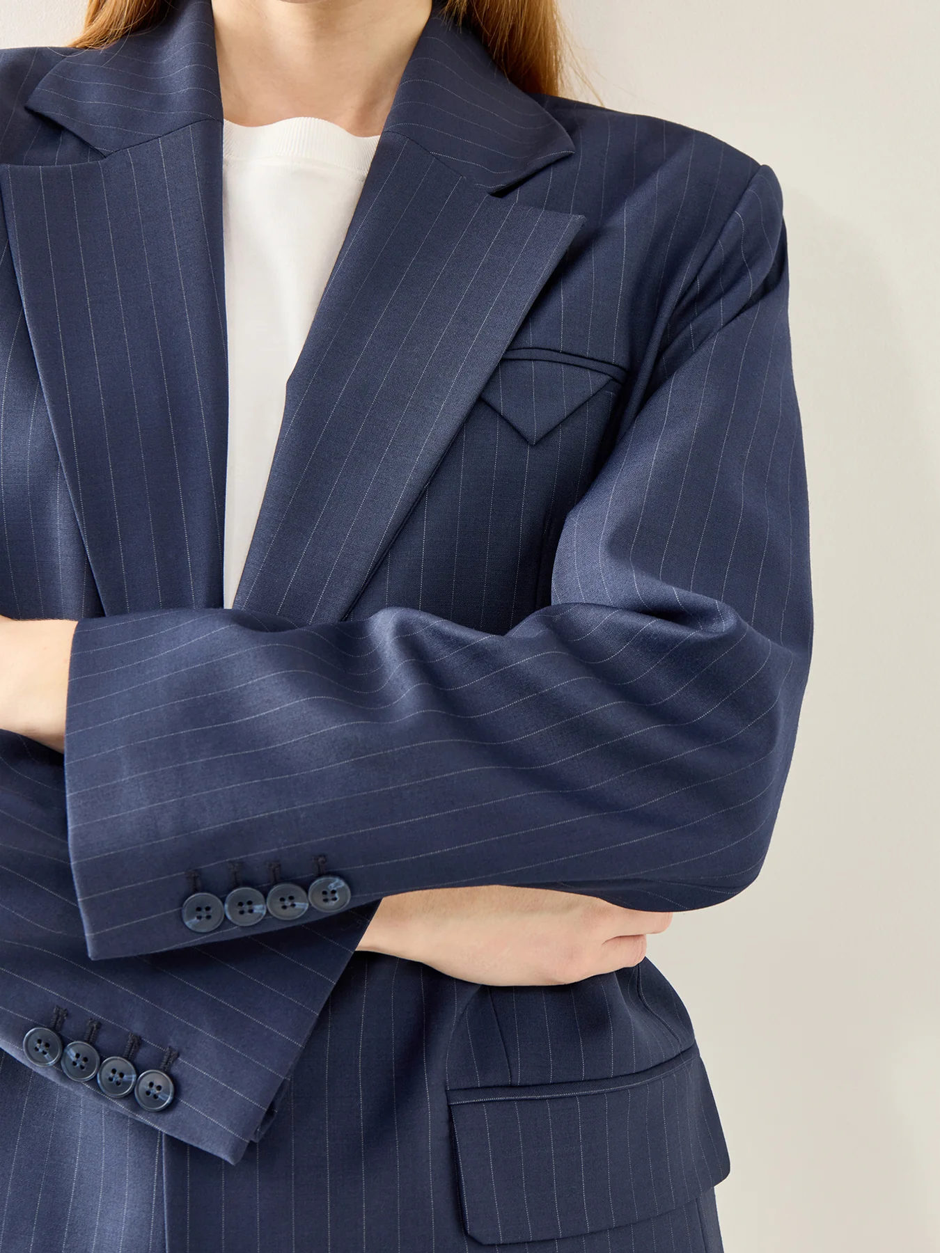 Sanne Oversized Pinstripe Blazer Navy Stripe - Image 3
