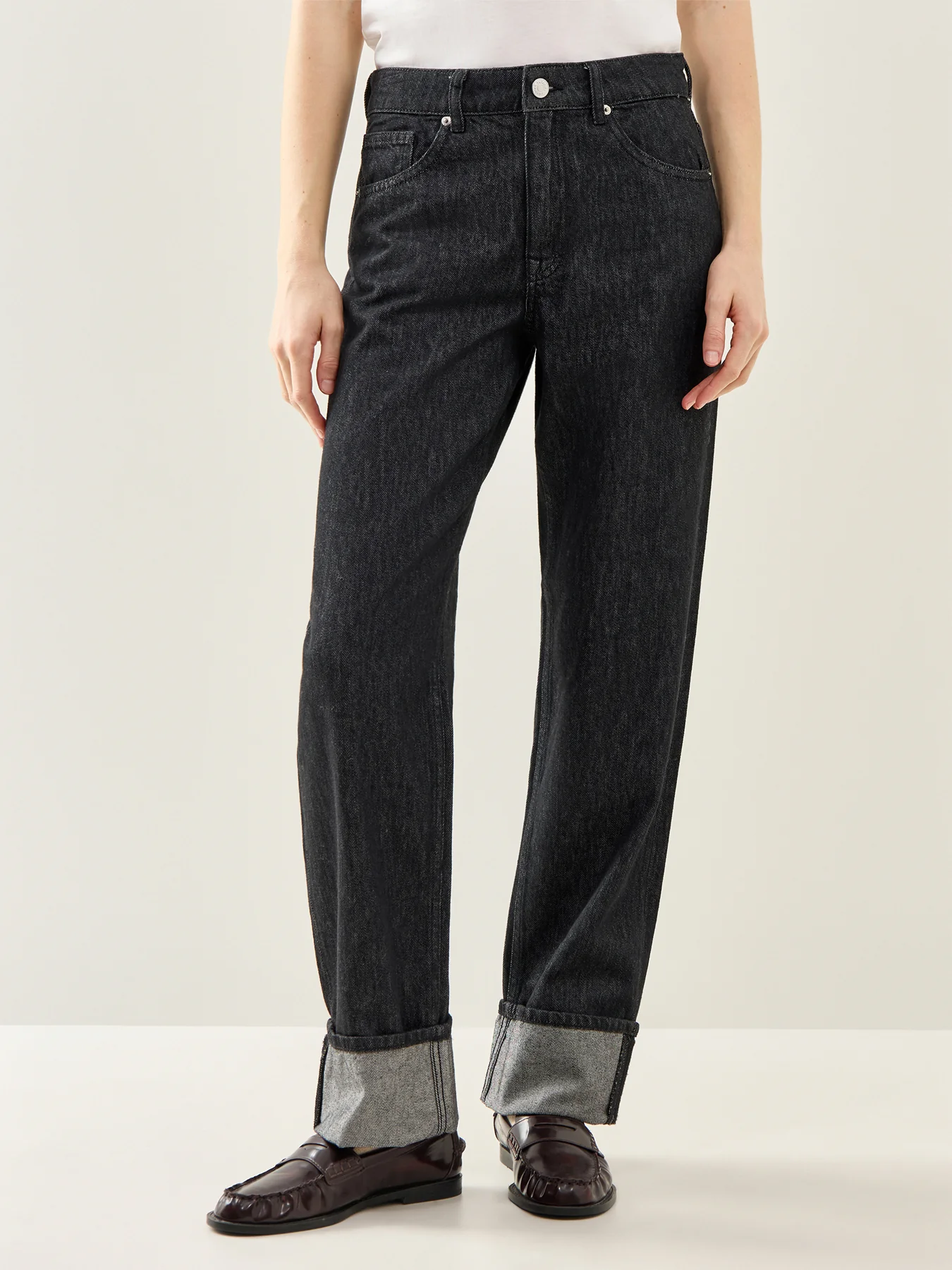 Straight Lyra-Bora Mid-Waist Fold-Up Jeans Black Denim - Image 4