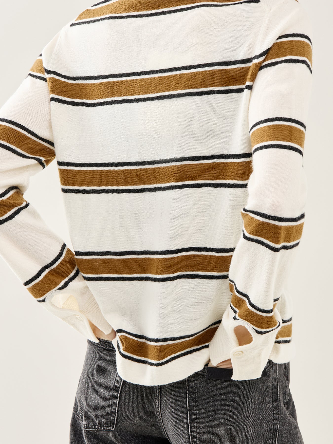 Thea Long Sleeve Knit Button Collar Top Cream - Image 3
