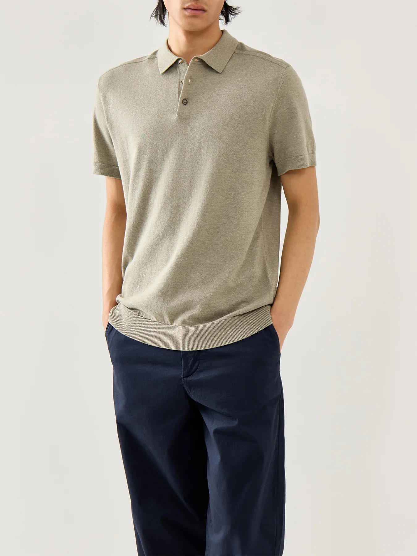 Short Sleeves Knitwear Polo Vetiver Melange - Image 4