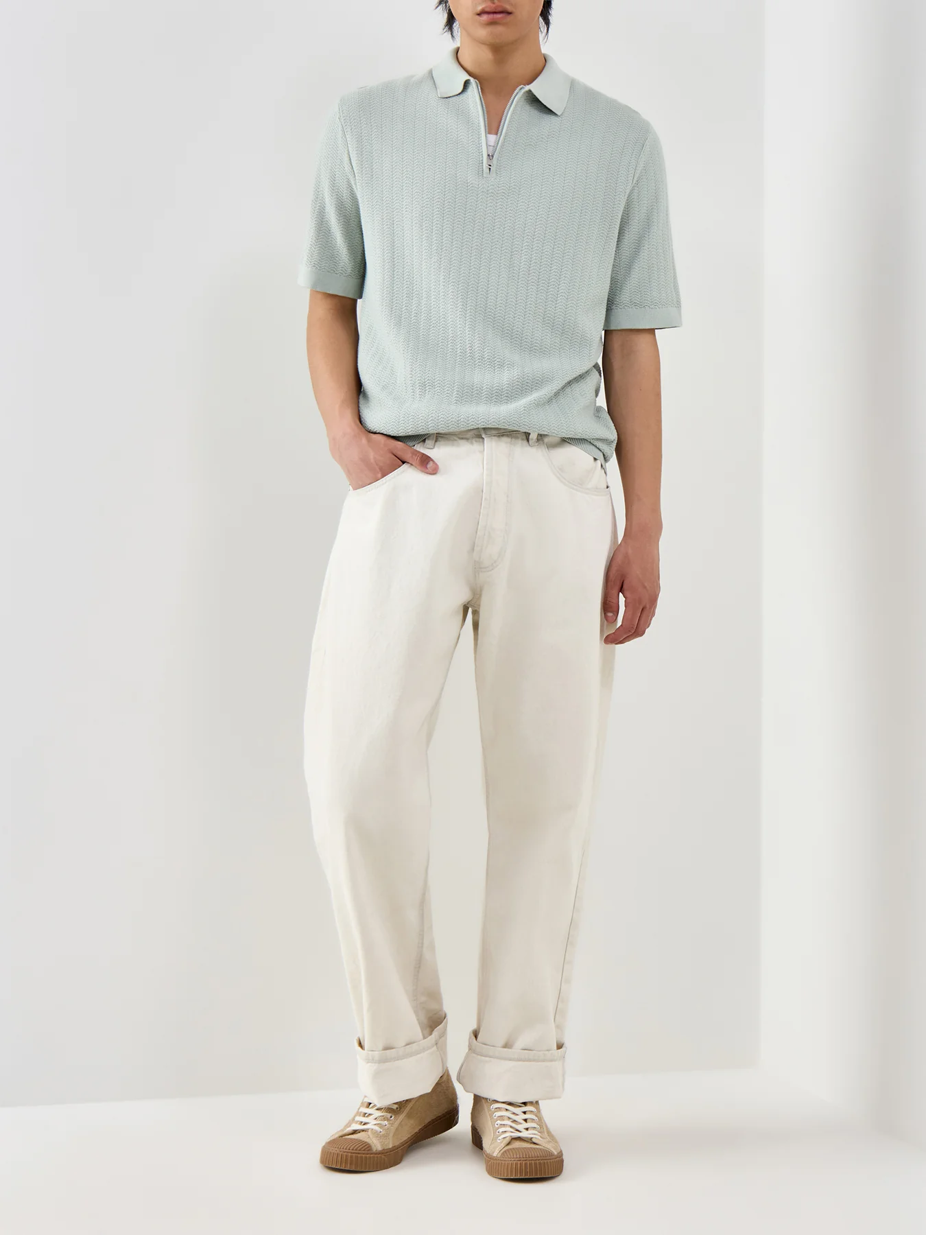 Slhcran Ss Knit Structure Zip Polo Noos - Image 2