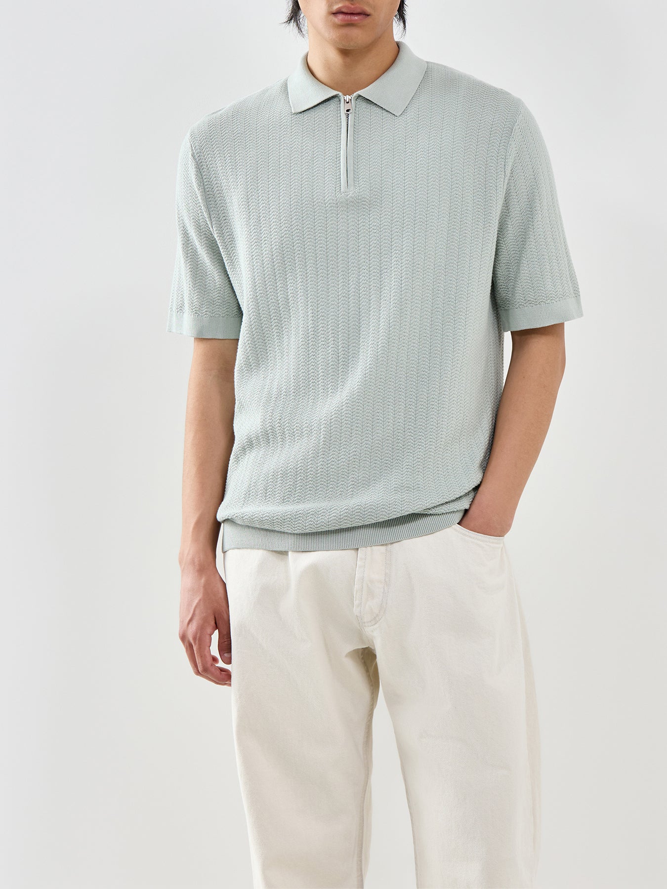 Slhcran Ss Knit Structure Zip Polo Noos - Image 4