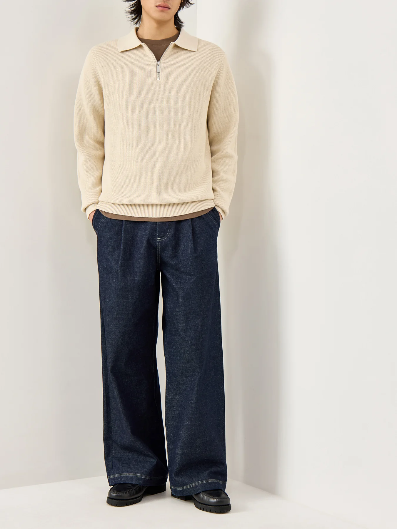Structured Half Zip Polo Cream - Image 2