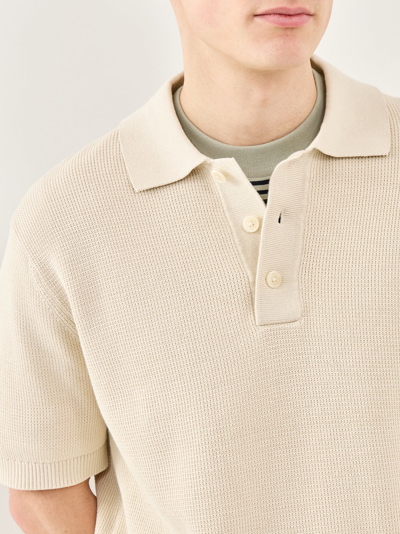 Relaxed Knit Polo Shirt Beige - Image 3